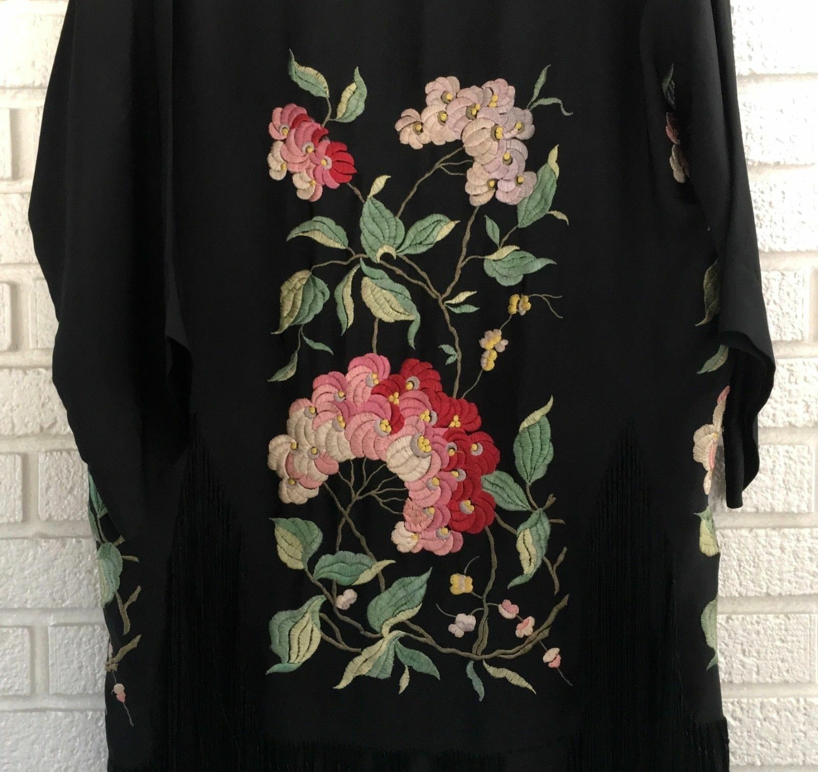 Japanese Kimono Military WWII ? Soldier Mission Black Embroidered Vintage Gift