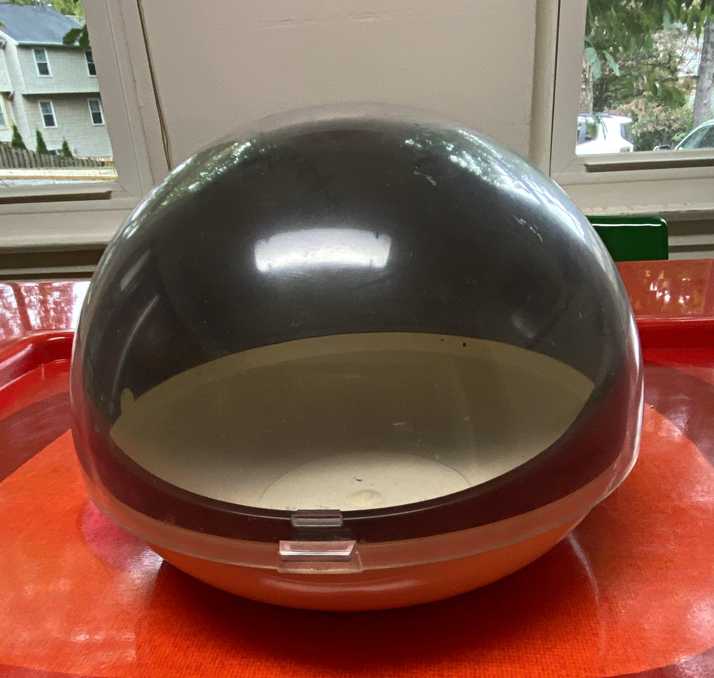 Vintage 1970s French Space Age Sugar Bowl – Smoked Lucite Dome – Retro Mod Desig