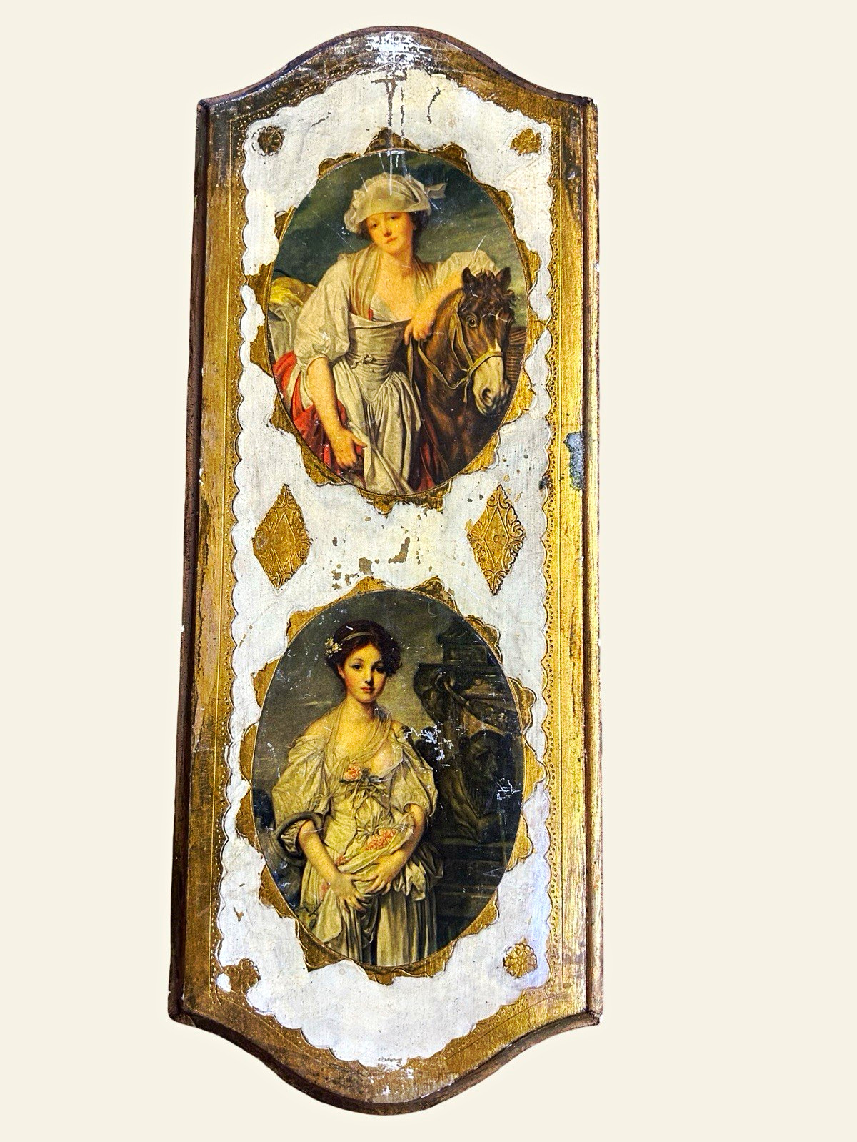 Vintage Italian Florentine Wood Wall Decor Plaque 15” has some wear-see pics Vintage Italian Florentine Wood Wall Decor Plaque 15” has some wear-see pics