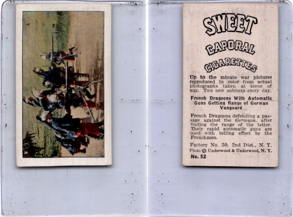 T121 Sweet Caporal, World War I Scenes, 1914, #52 French Dragoons T121 Sweet Caporal, World War I Scenes, 1914, #52 French Dragoons