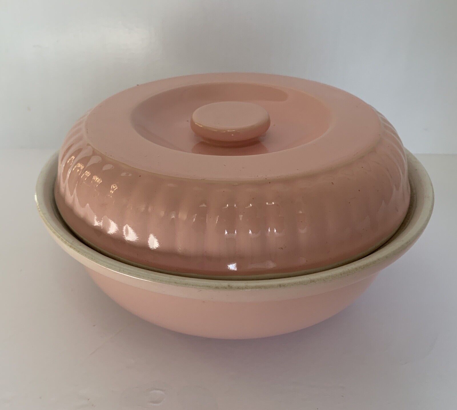 Vintage 1950s Hall China Pink Casserole Lidded Ceramic Mid Century Modern Atomic