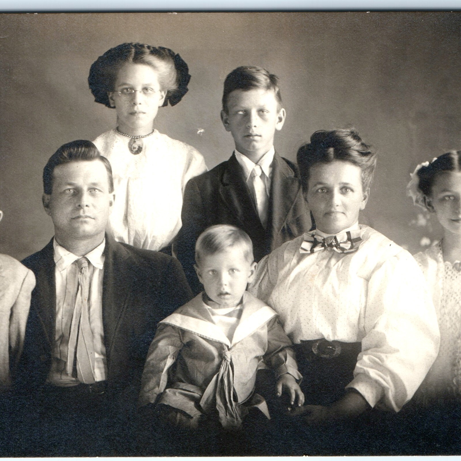 c1910s Family Group Portrait RPPC Postcard Strabismus Boy Sailor Suit Sam Lucy c1910s Family Group Portrait RPPC Postcard Strabismus Boy Sailor Suit Sam Lucy