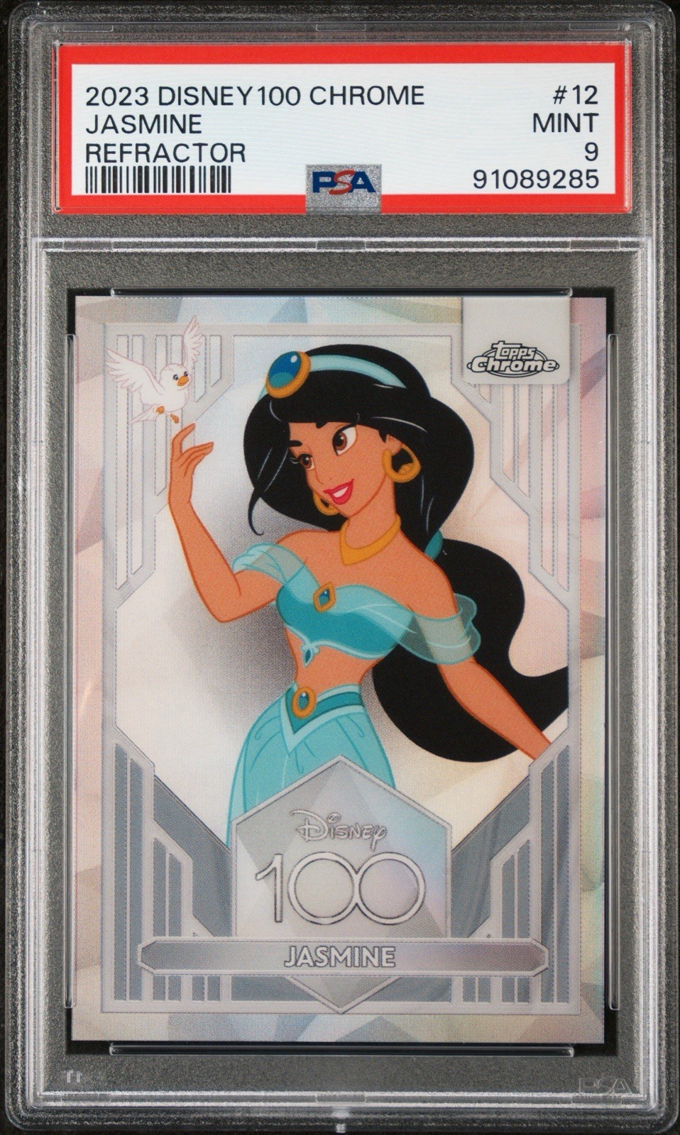 2023 Topps Chrome Disney 100 Jasmine Silver Refractor #12 PSA 9 Mint SP 2023 Topps Chrome Disney 100 Jasmine Silver Refractor #12 PSA 9 Mint SP