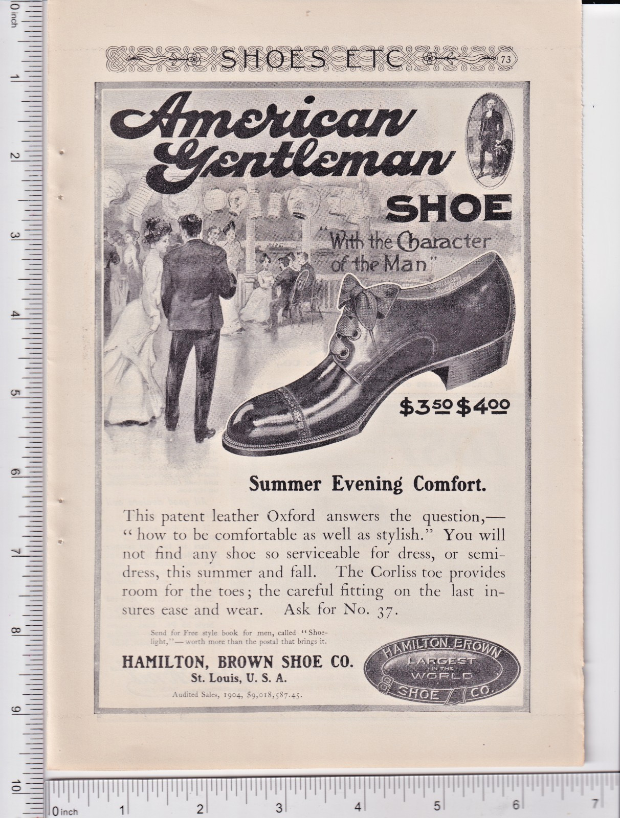 Original antique 1905 Print Ad Hamilton Brown Co. American Gentleman Shoe #407