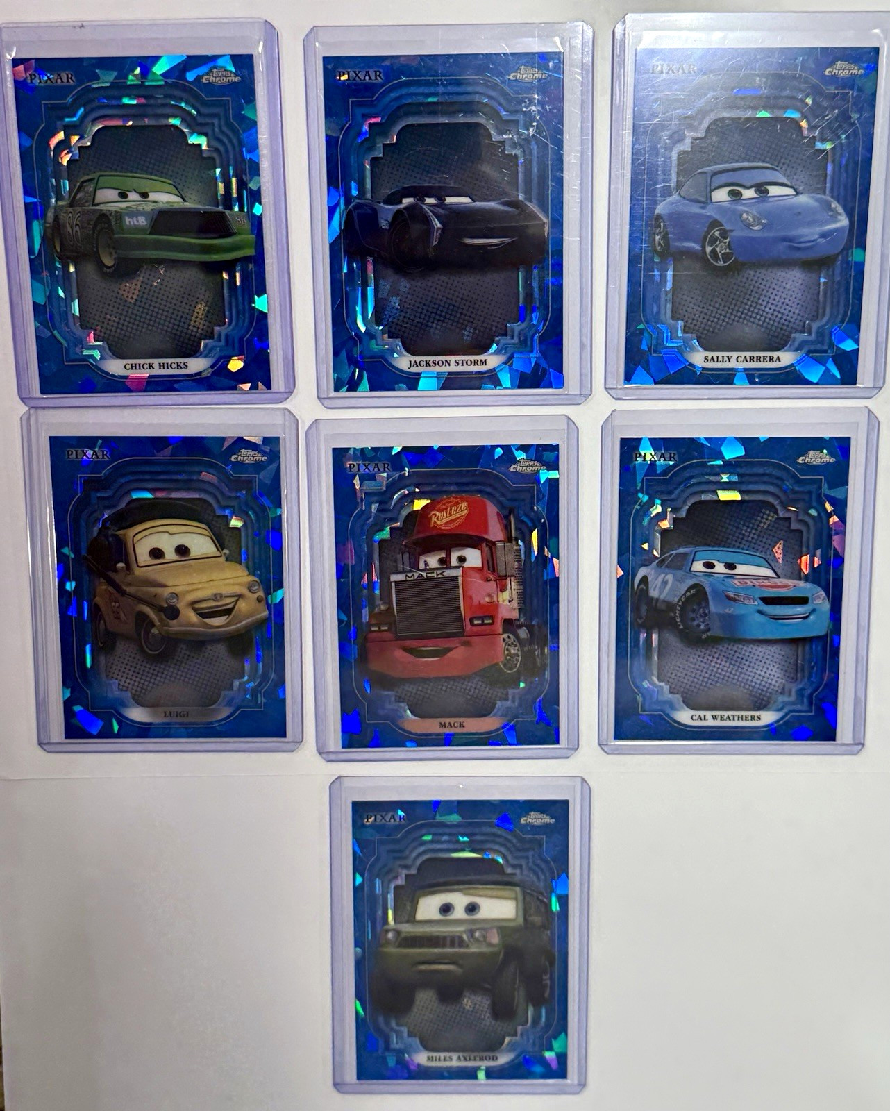 Topps Chrome Sapphire Disney Pixar Cars 7-Card Lot, Mack, Sally, Jackson, Miles