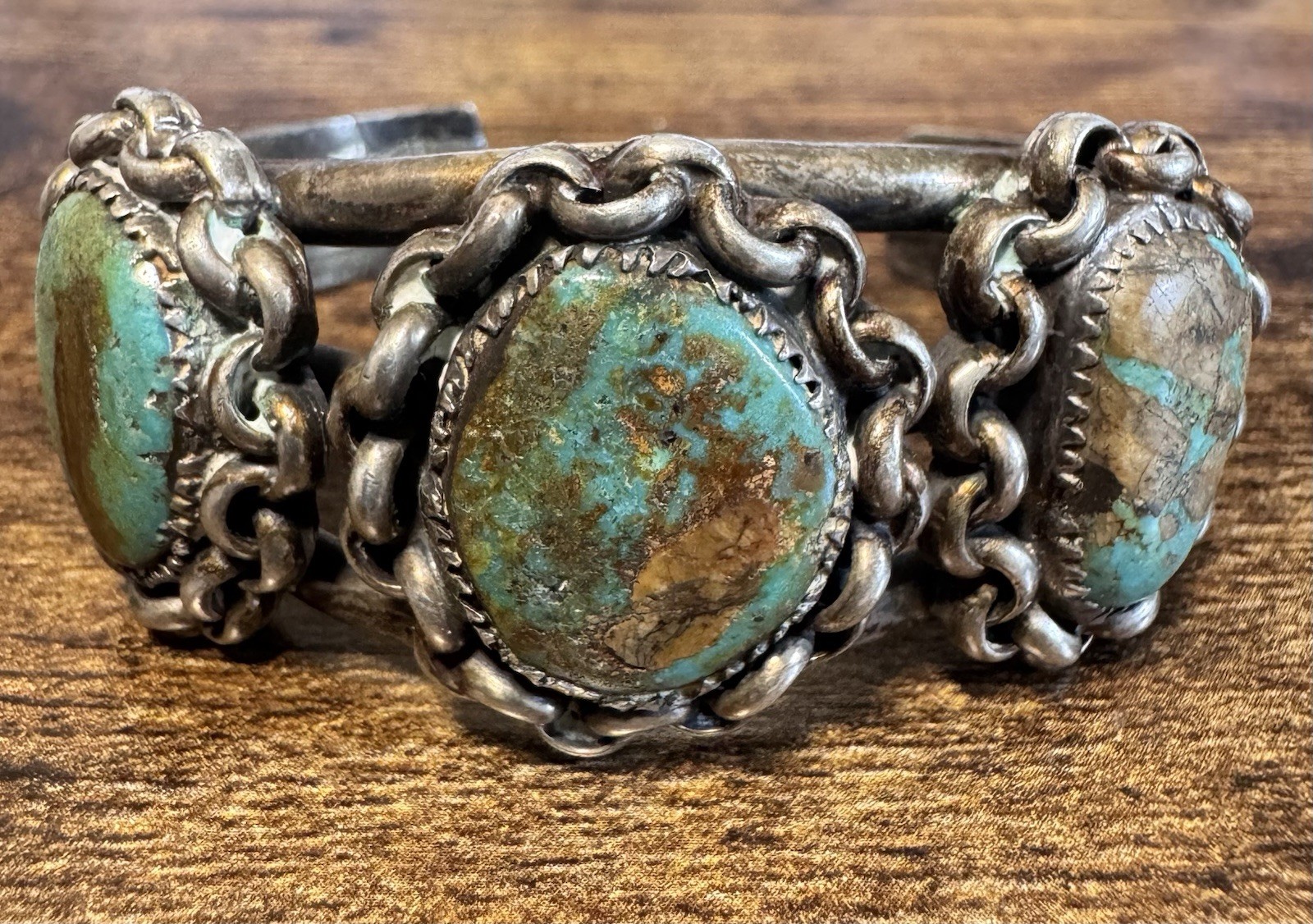 Coin Silver and Turquoise Cuff Bracelet - Early Vintage Southwestern - 1920s-40s Coin Silver and Turquoise Cuff Bracelet - Early Vintage Southwestern - 1920s-40s