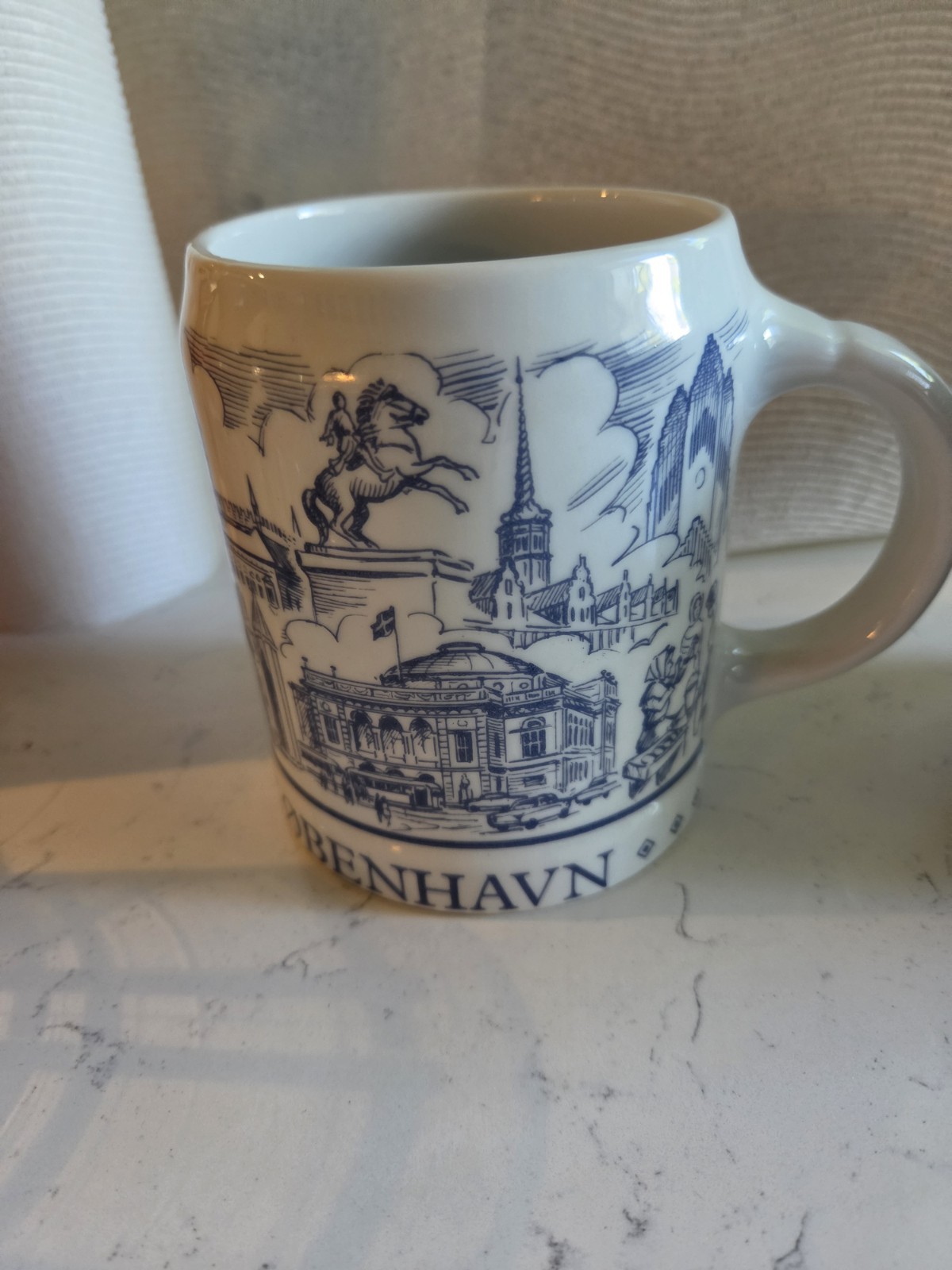 Vintage Kera Danmark Copenhagen Mug 1967 København Blue White Denmark