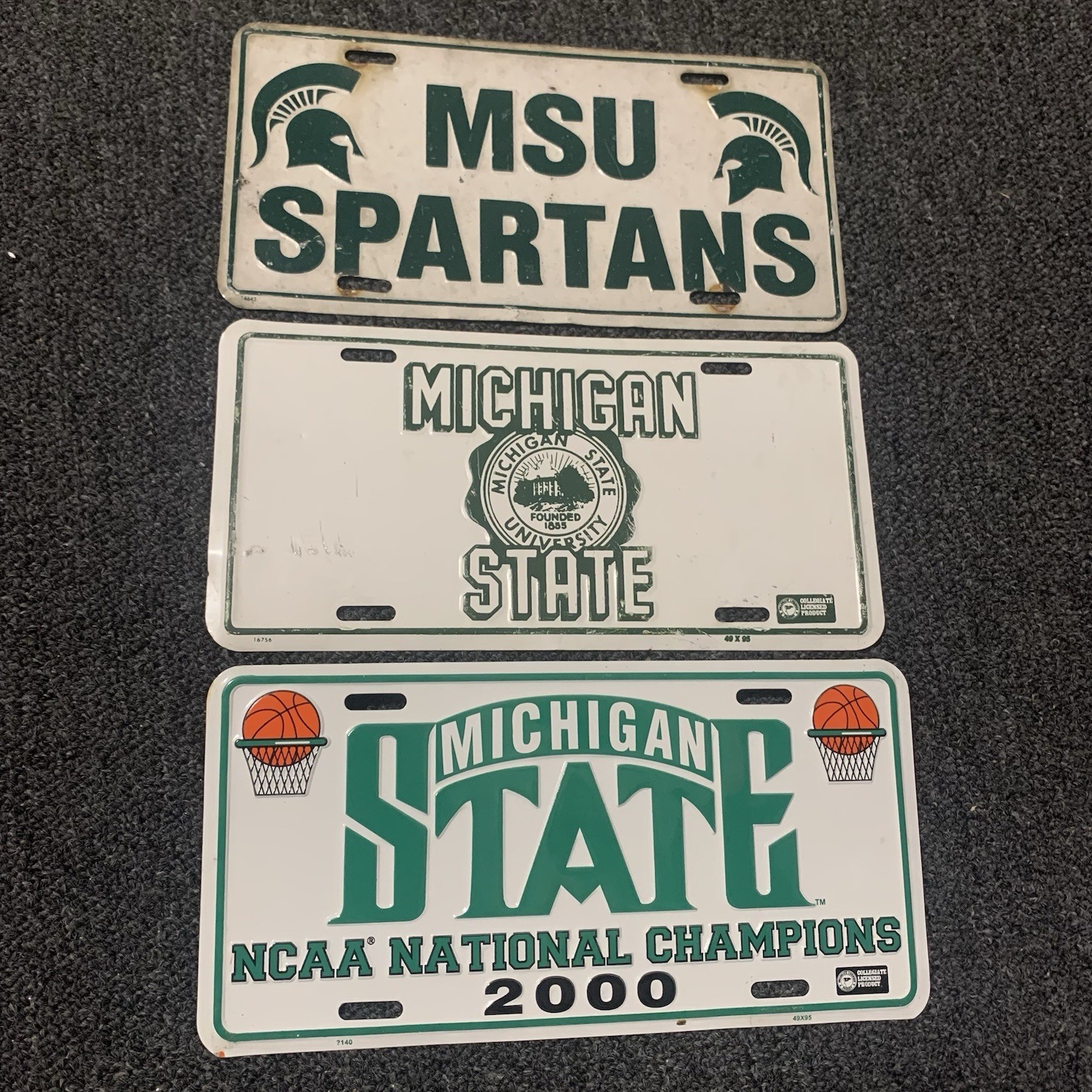 3 MSU Michigan State University Basketball Booster Spartans License Plate Tags 