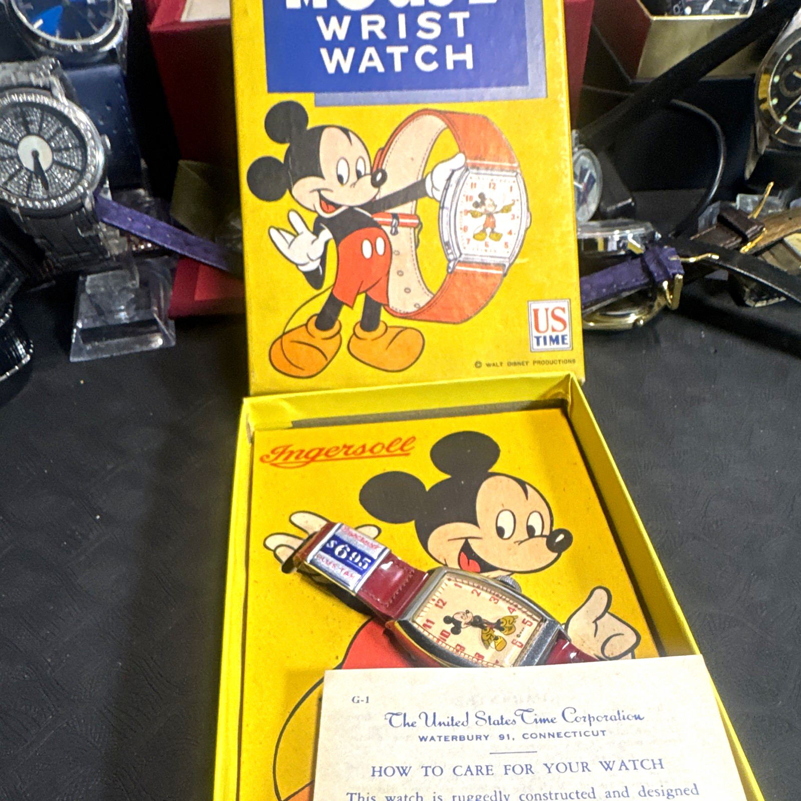 Ingersoll Disney Mickey Mouse 1947 Wristwatch w/ Box & Care Instructions Ingersoll Disney Mickey Mouse 1947 Wristwatch w/ Box & Care Instructions