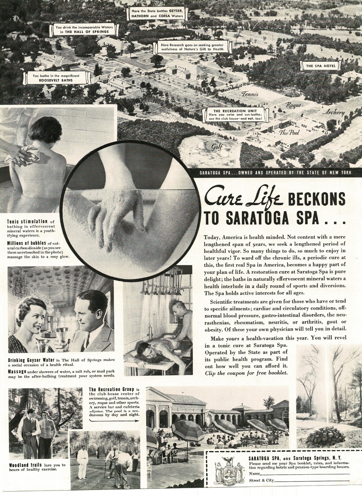 1937 Saratoga Spa Vintage Print Ad Springs New York NY