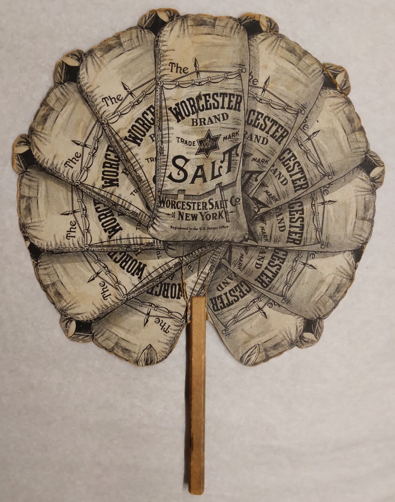 c1890 Die Cut Ad Hand Fan for Worcester Salt Co. New York