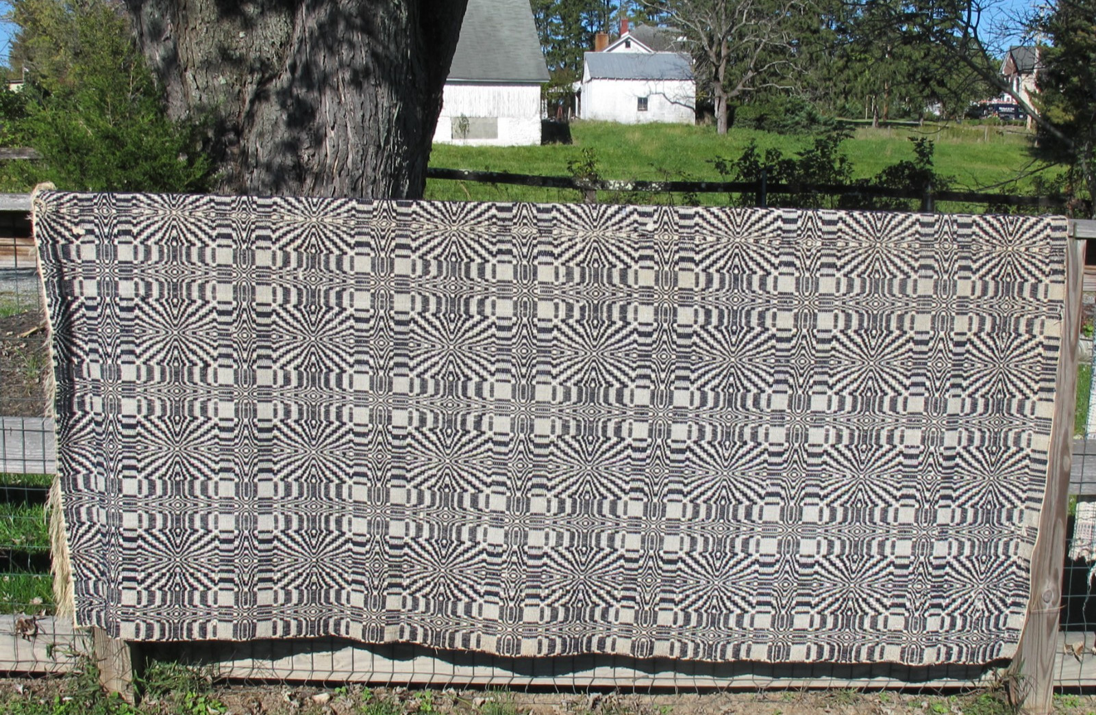 Antique Woven Coverlet Early Navy Blue & Cream 80x96 Textile Hand Made Antique Woven Coverlet Early Navy Blue & Cream 80x96 Textile Hand Made