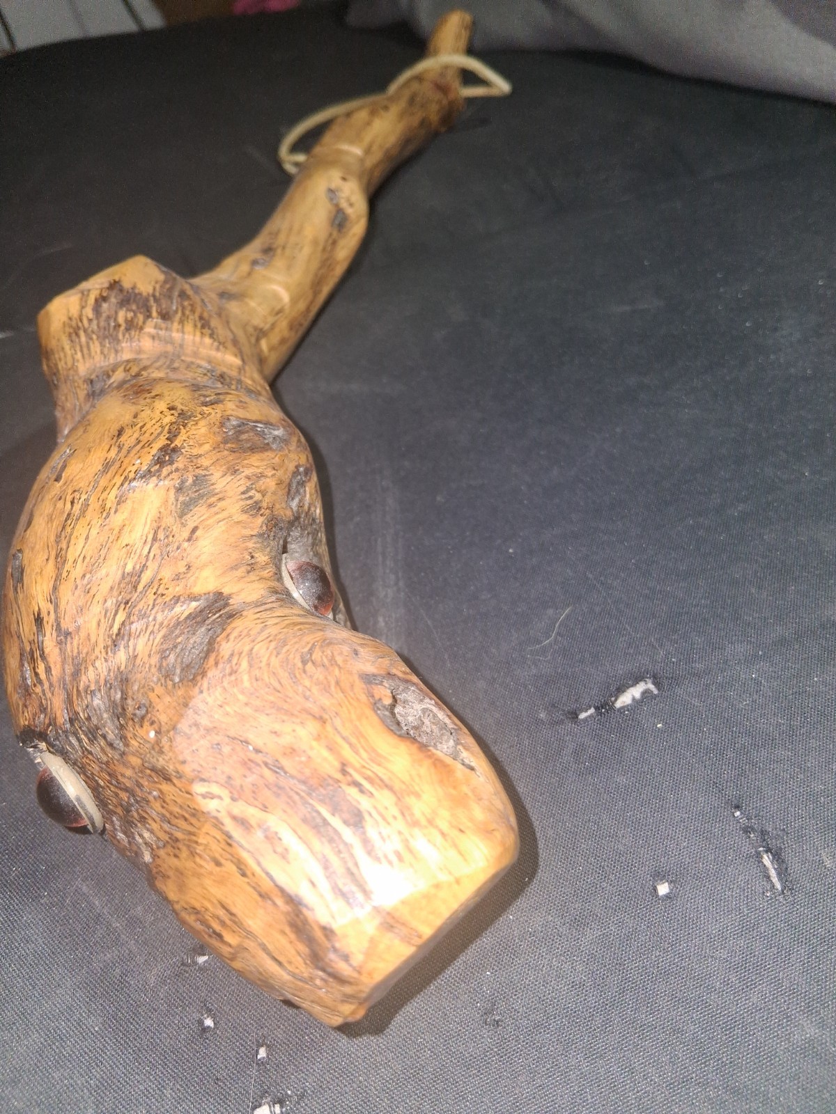 Vintage Handmade Folk Art Shillelagh Irish Cudgel Gnarled Burl Wood Marble Inlay