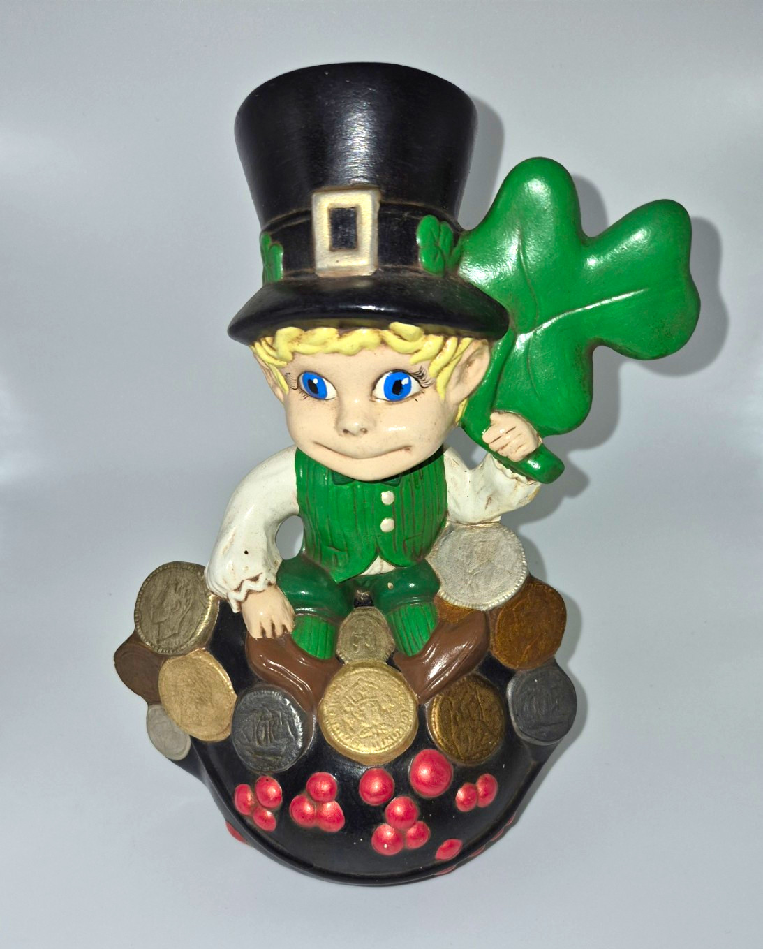 Vintage 1970s Ceramic Leprechaun Bank Pot of Gold St Patricks Day 9.5 Vintage 1970s Ceramic Leprechaun Bank Pot of Gold St Patricks Day 9.5