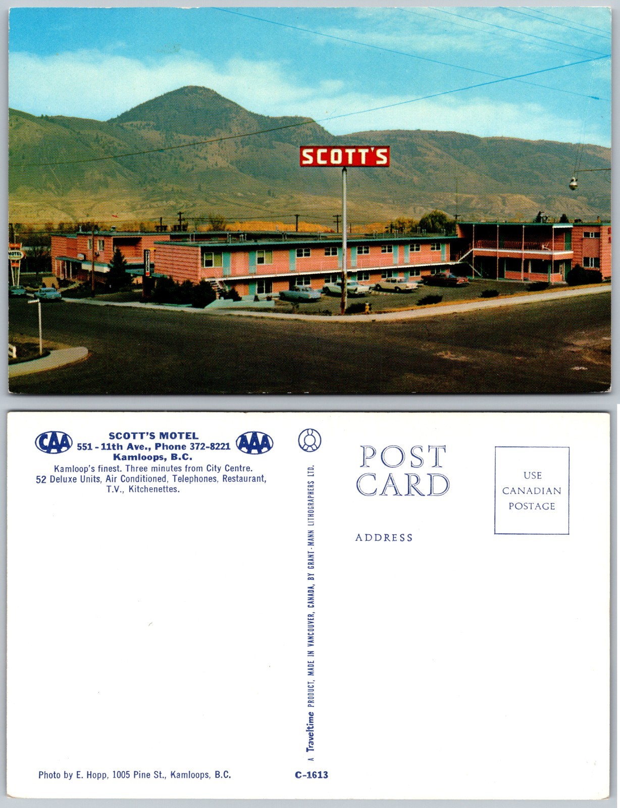 Scotts Motel Kamloops BC Sign Mountains Cars Postcard Scotts Motel Kamloops BC Sign Mountains Cars Postcard