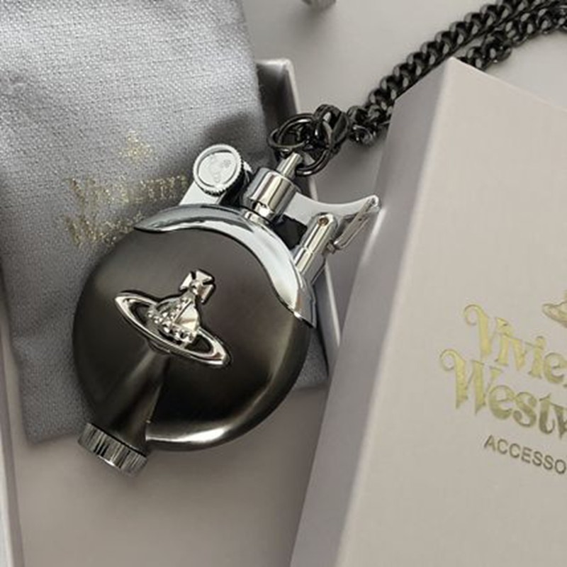 *US Seller* Vivienne Westwood Oil Lighter Black With Metal ORB Chain & Case Gift