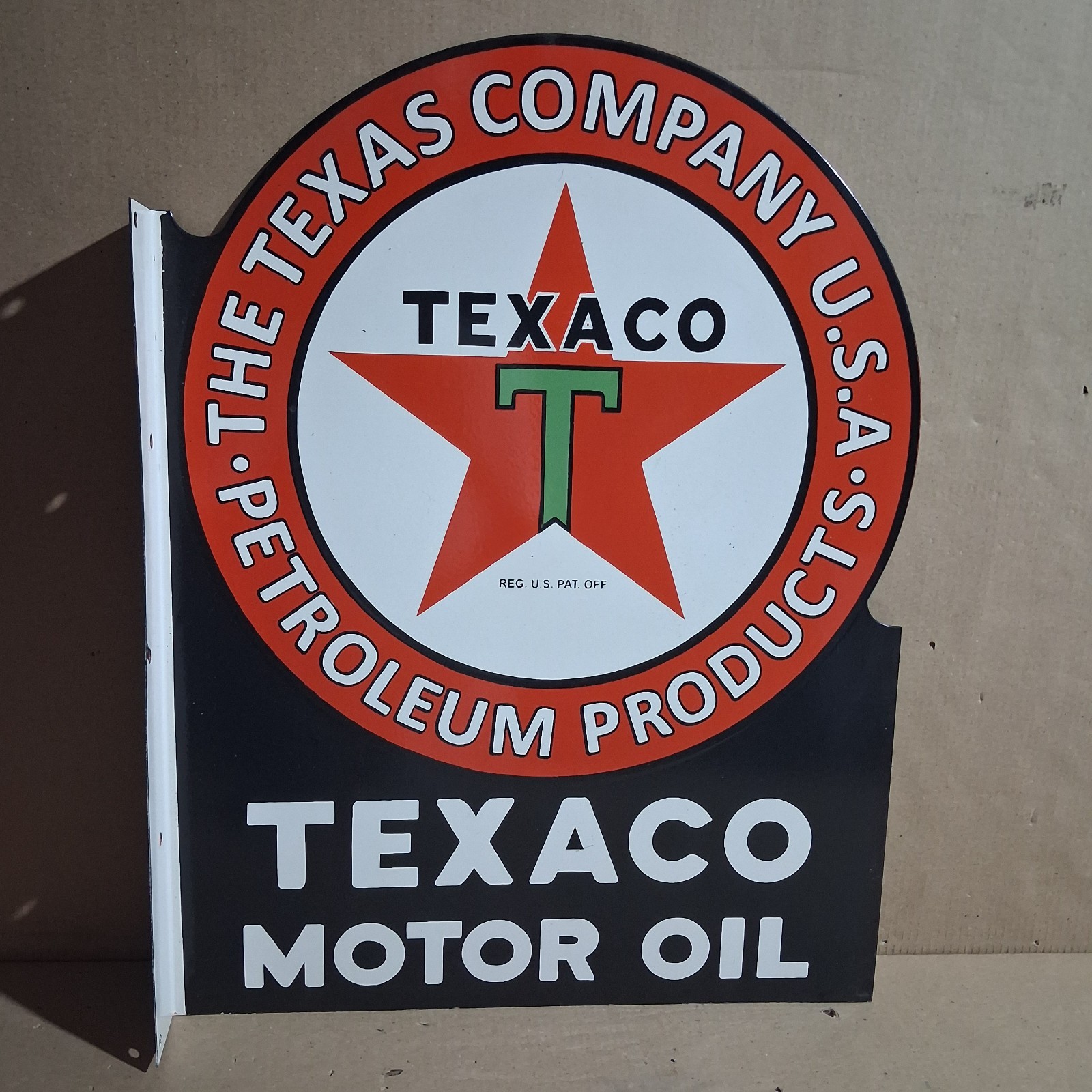 Texaco Motor Oil Porcelain Enamel Sign 27x23 Inches 2 Sided