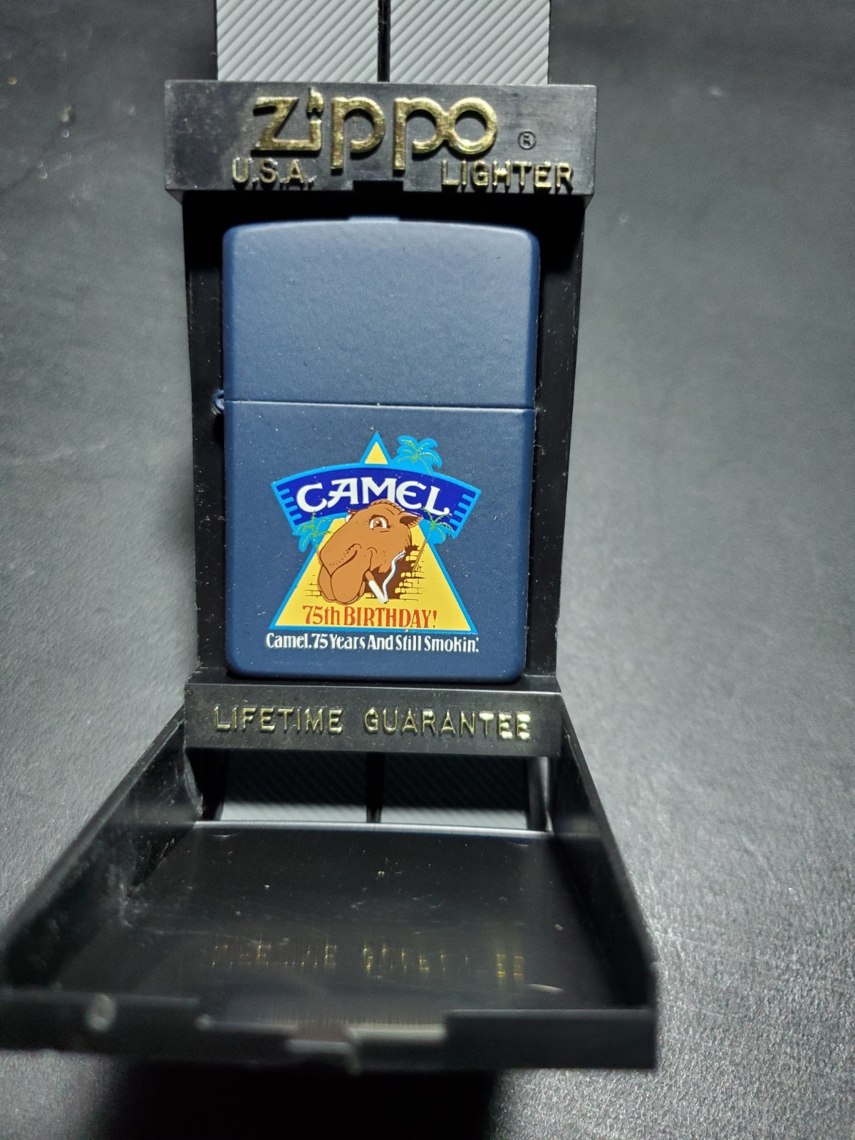 1997 Zippo Joe Camel 75th Birthday Blue Matte Lighter in Original Case Box XIII 1997 Zippo Joe Camel 75th Birthday Blue Matte Lighter in Original Case Box XIII