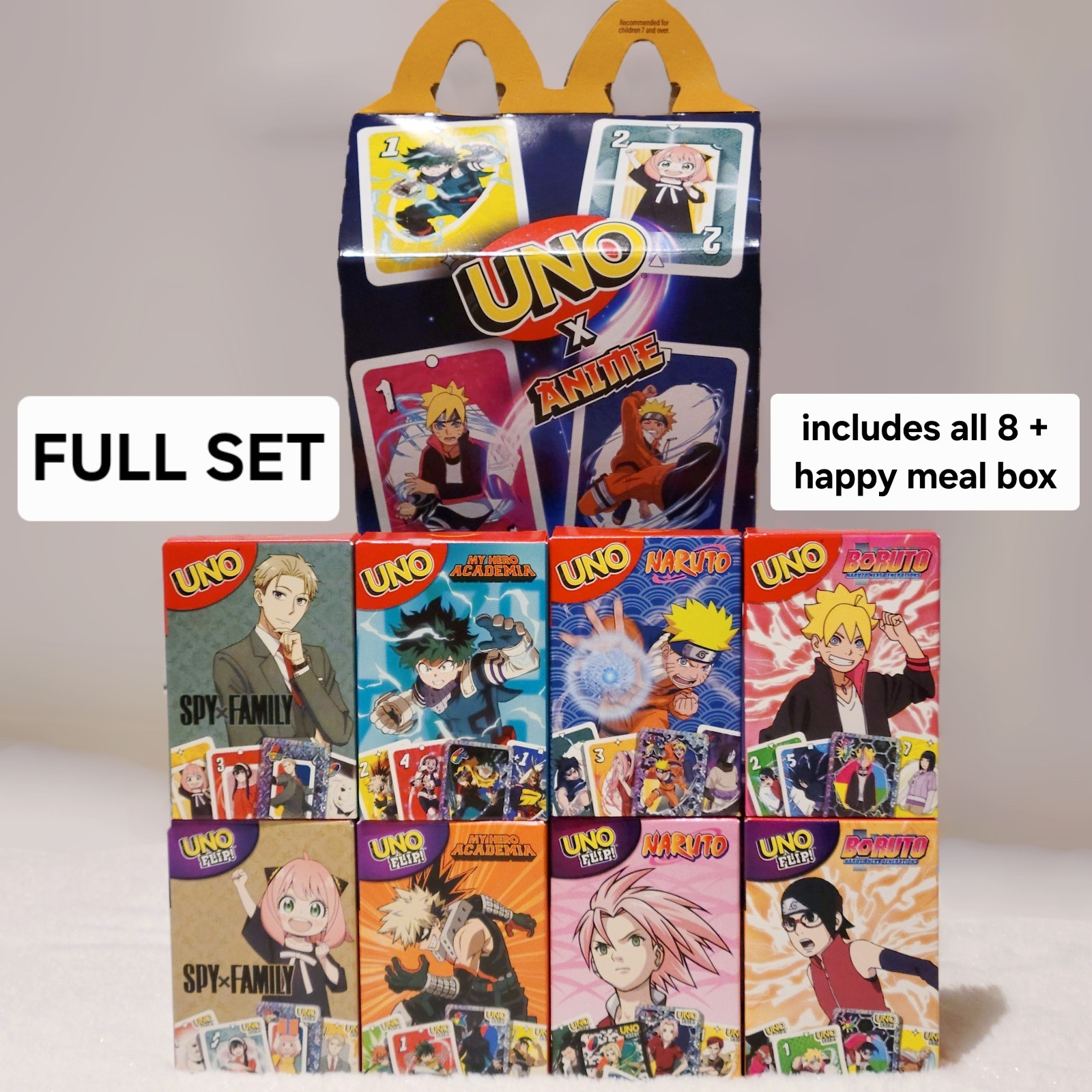 FULL SET x8 Mcdonalds CANADA Uno X Anime Cards Happy Meal Toys 