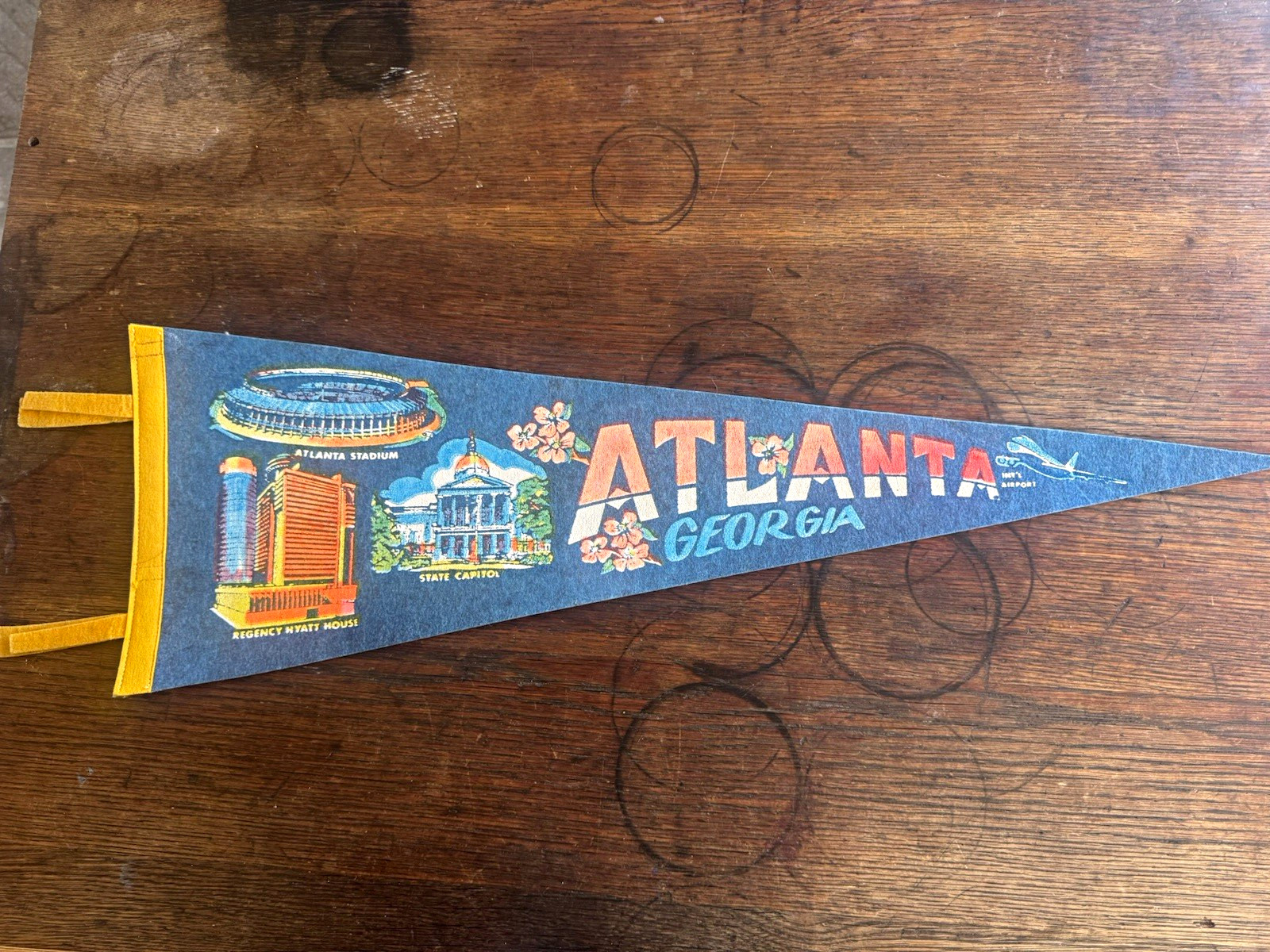 Vintage 70s era Atlanta Georgia Souvenir Travel Felt Flag Pennant Wall Banner Vintage 70s era Atlanta Georgia Souvenir Travel Felt Flag Pennant Wall Banner