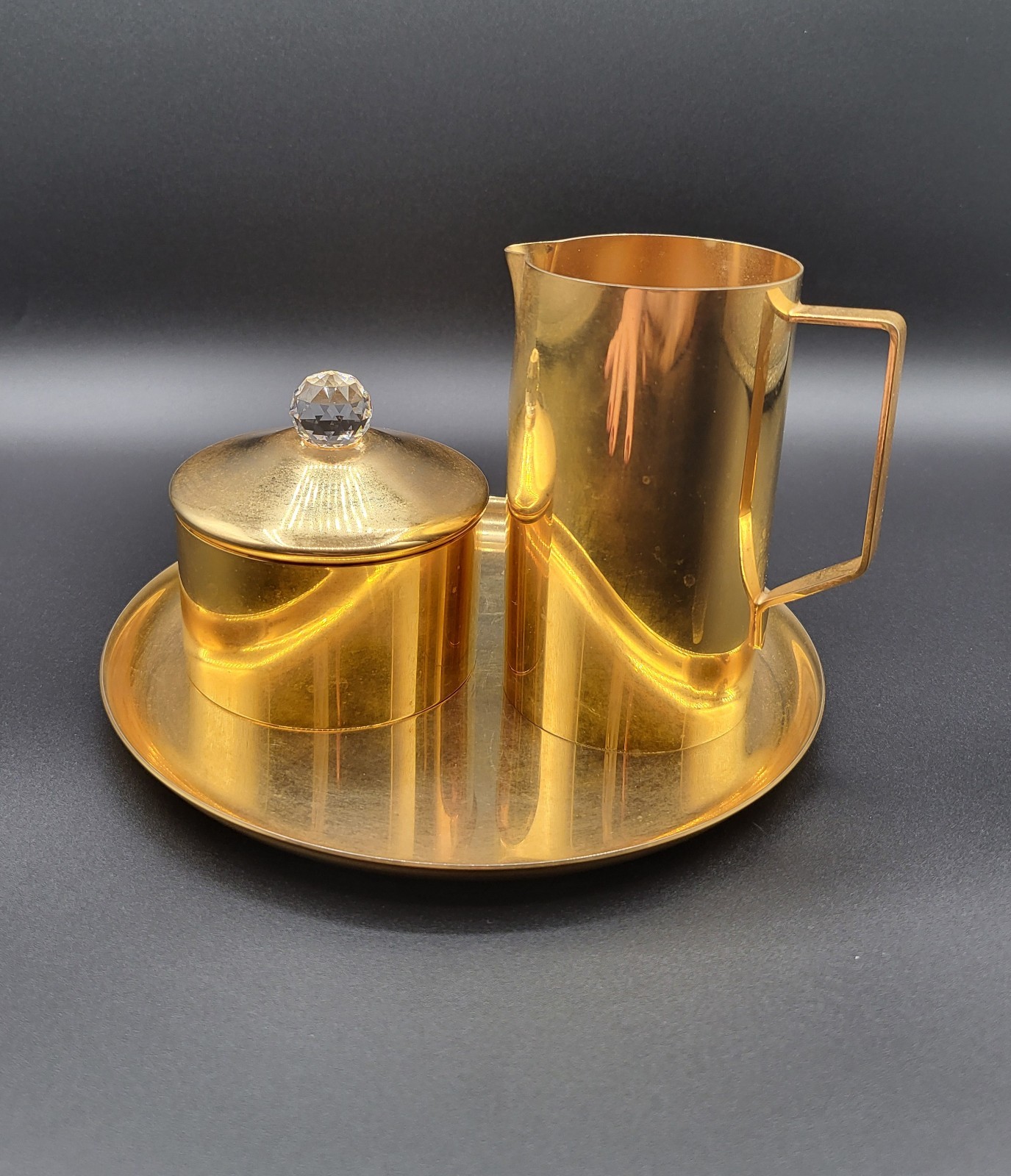 Vtg Valerio Albarello 24K Gold-Plated Brass Cream & Sugar Set-Swarovski Crystal