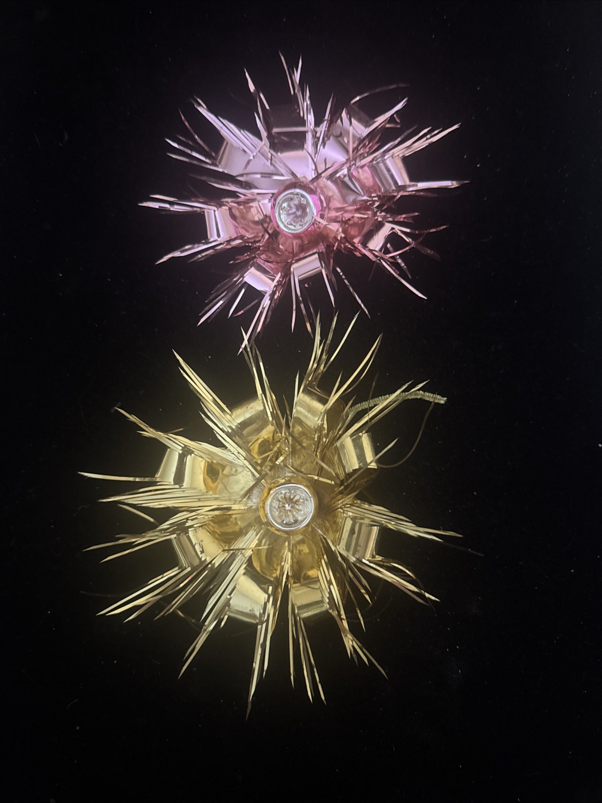 2 MCM Mercury Glass Ball Tinsel Christmas Gift Ties Japan Vtg