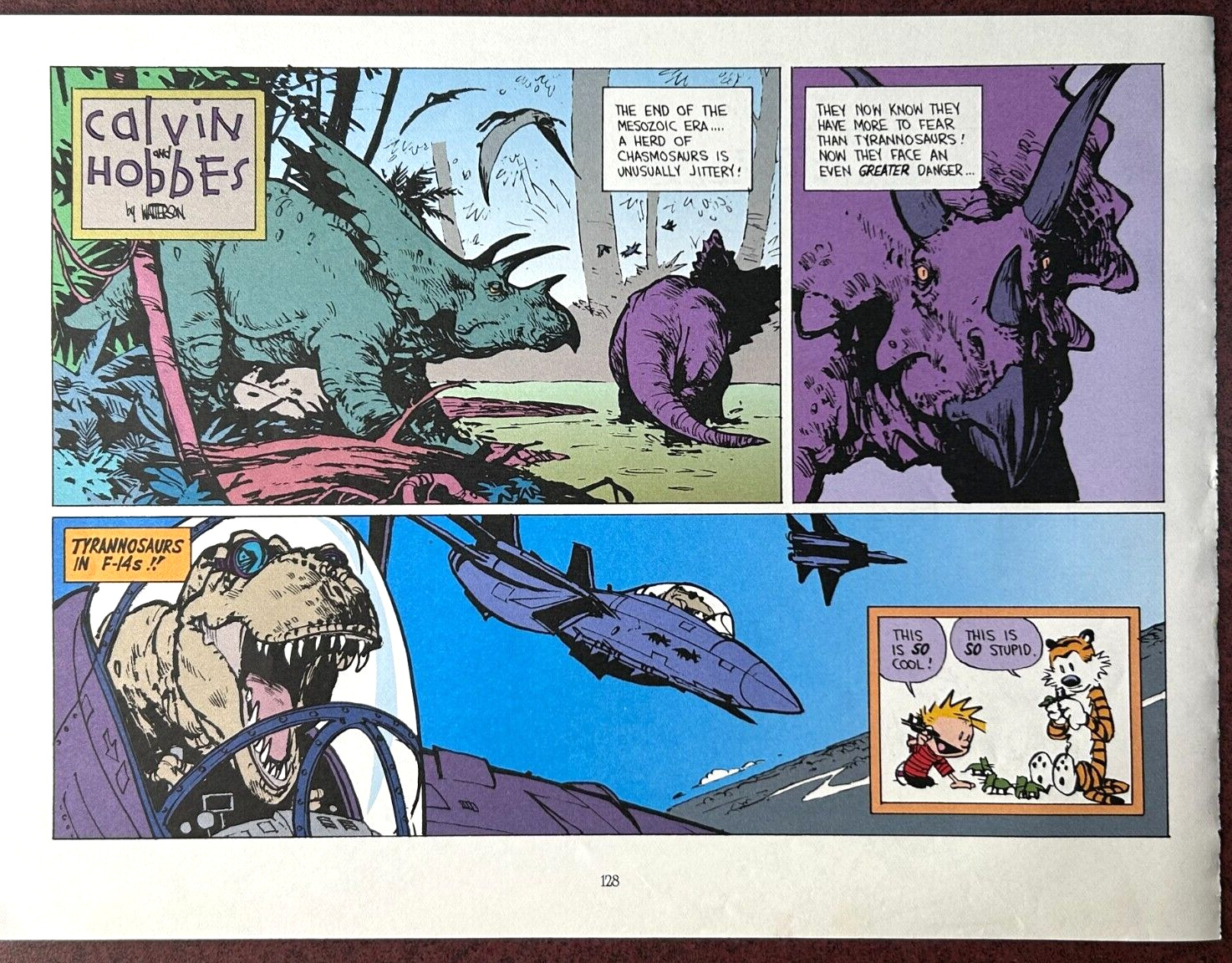 1990\'s Vintage CALVIN AND HOBBES COMIC STRIP Pin-Up WALL ART T-REX PILOTS A F-14