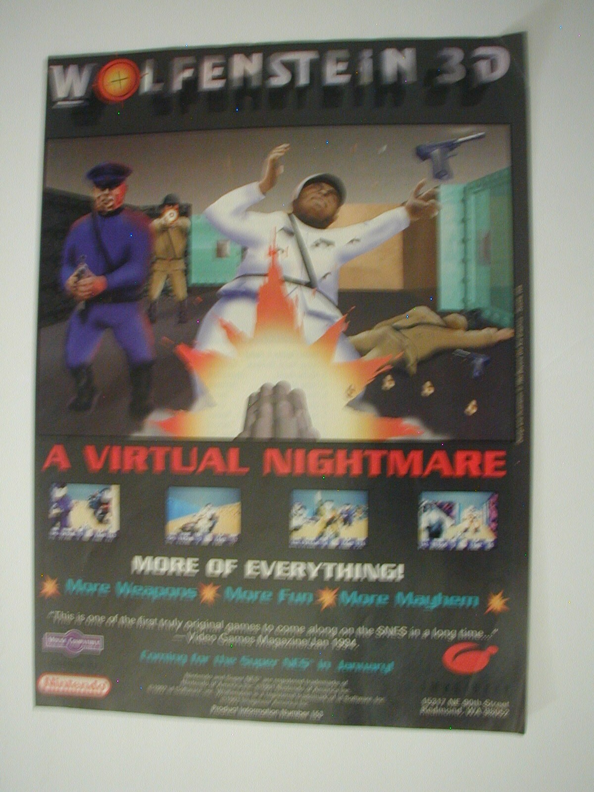 1994 Wolfenstein 3D SNES Video Game VINTAGE PRINT AD L058 1994 Wolfenstein 3D SNES Video Game VINTAGE PRINT AD L058