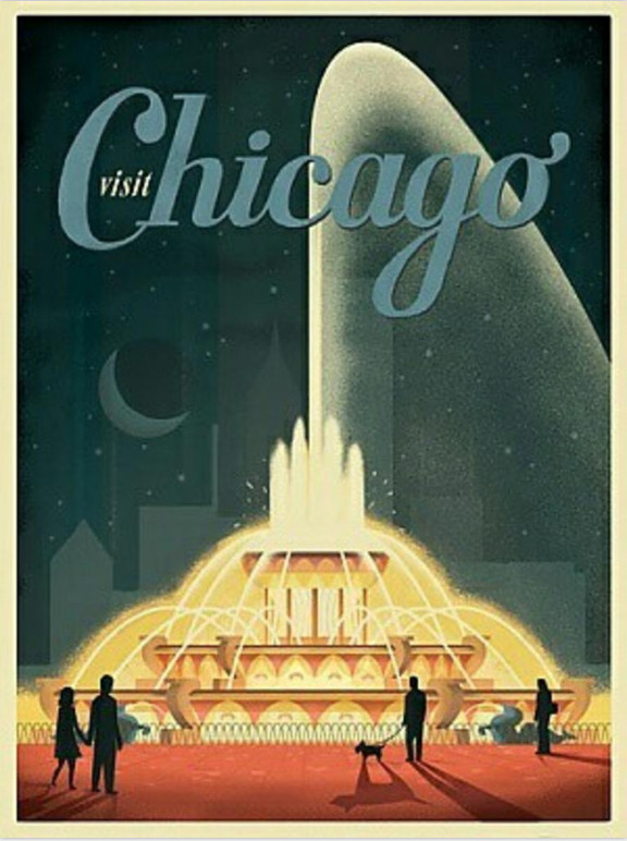 Visit Chicago Illinois Vintage  Art Deco Poster Print