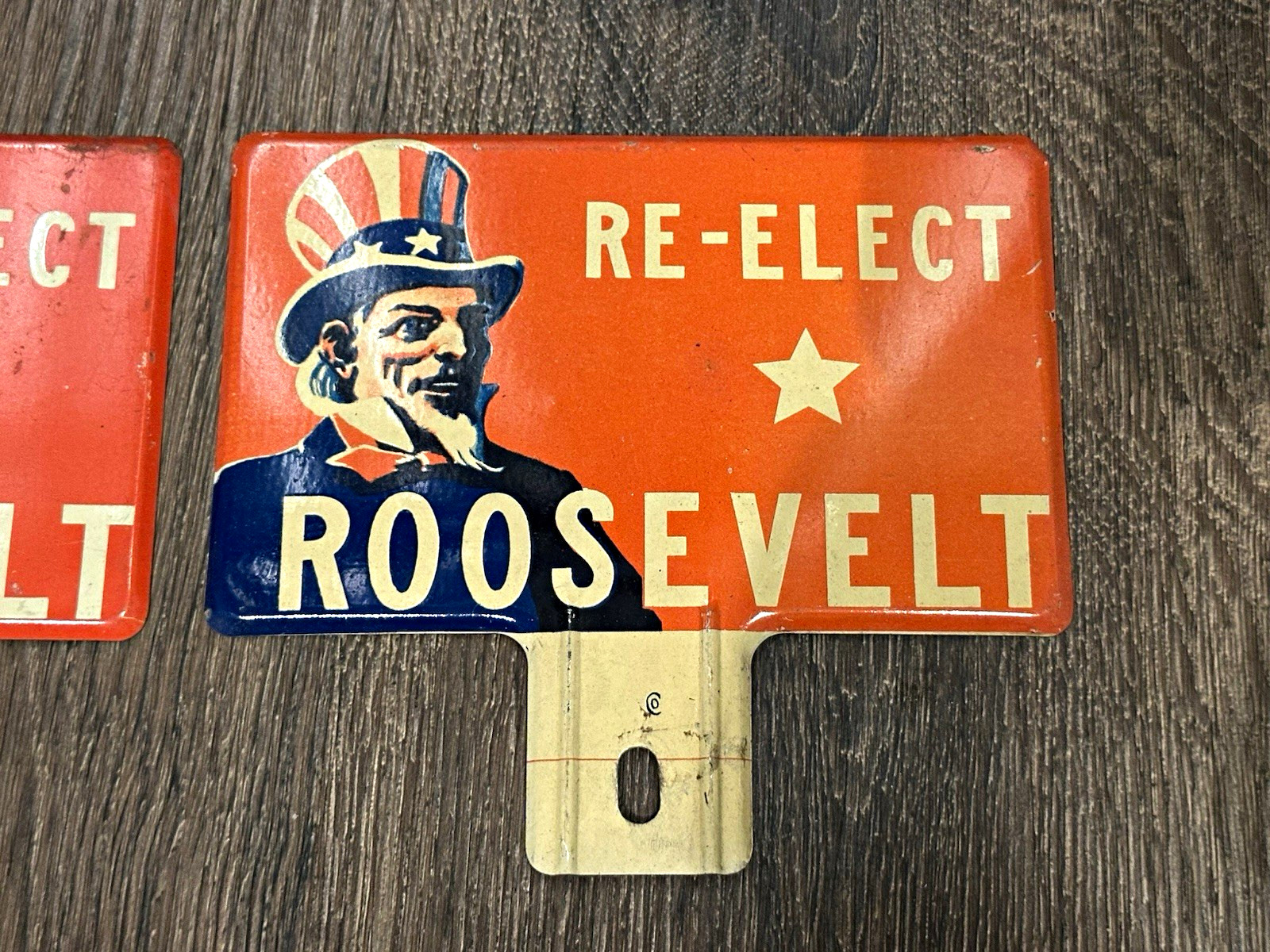 Vintage RE-ELECT ROOSEVELT Uncle Sam Political Campaign License Plate Topper Vintage RE-ELECT ROOSEVELT Uncle Sam Political Campaign License Plate Topper