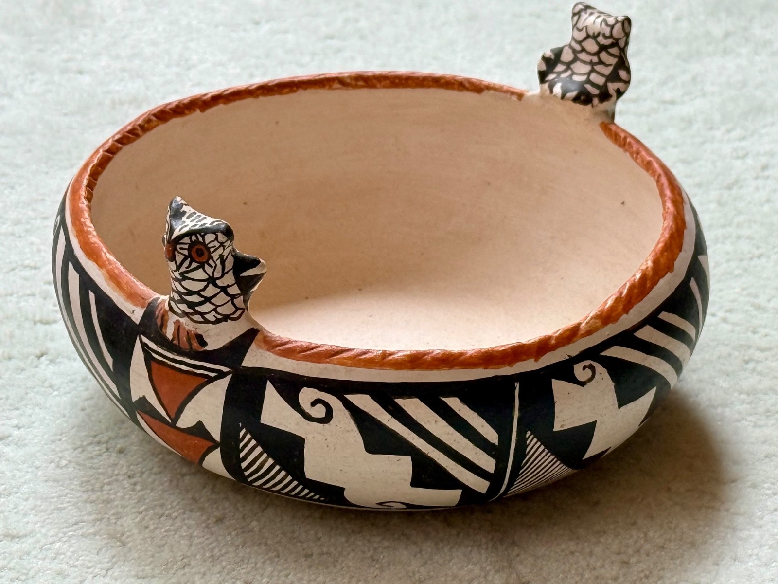 Vintage Acoma Pueblo Pottery Owl Bowl signed C. Cerno - RARE Vintage Acoma Pueblo Pottery Owl Bowl signed C. Cerno - RARE