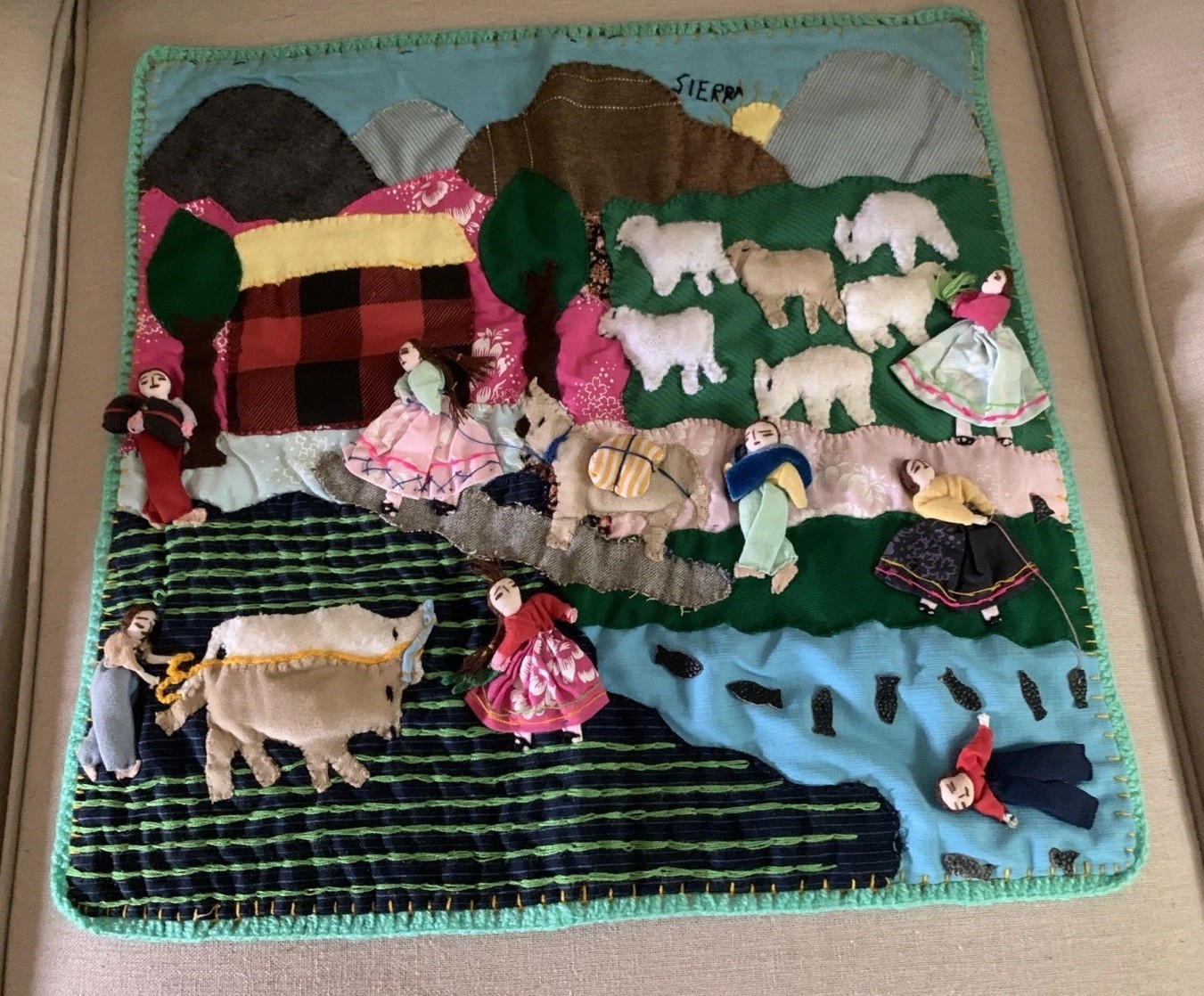 Vtg Handmade Arpillera Peruvian Panaderia 3D Folk Art Tapestry 18 1/2” W Vtg Handmade Arpillera Peruvian Panaderia 3D Folk Art Tapestry 18 1/2” W