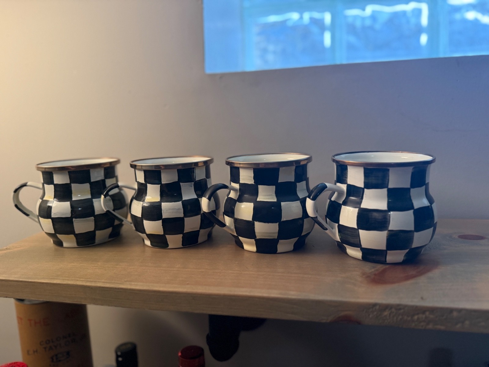 Mackenzie Childs Sterling Check Mugs, Set Of 4 🩶