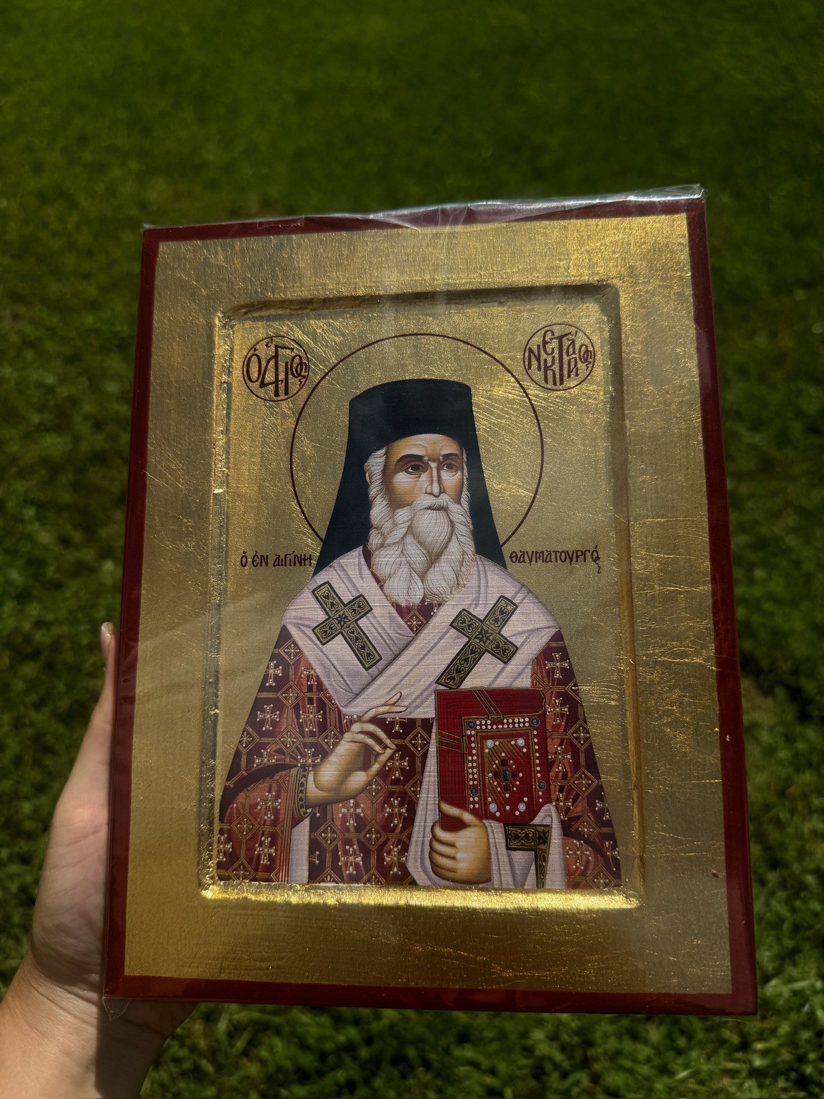 Saint Nektarios of Aegina Orthodox Icon Raised Wood 18kt Gold Leaf Saint Nektarios of Aegina Orthodox Icon Raised Wood 18kt Gold Leaf