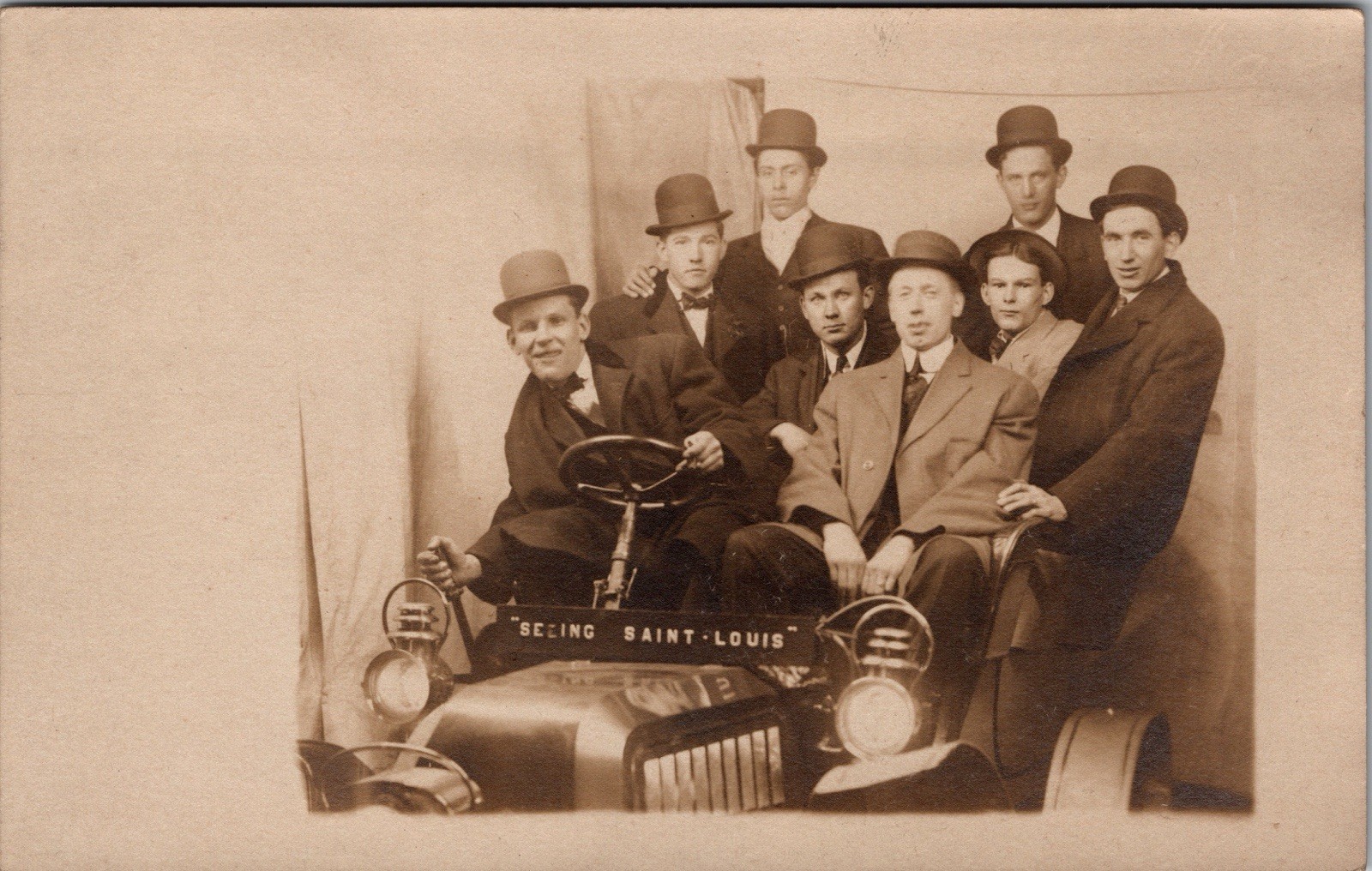 Postcard Real Photo RPPC Group of Men Sitting in Old Car St Louis Missouri Postcard Real Photo RPPC Group of Men Sitting in Old Car St Louis Missouri