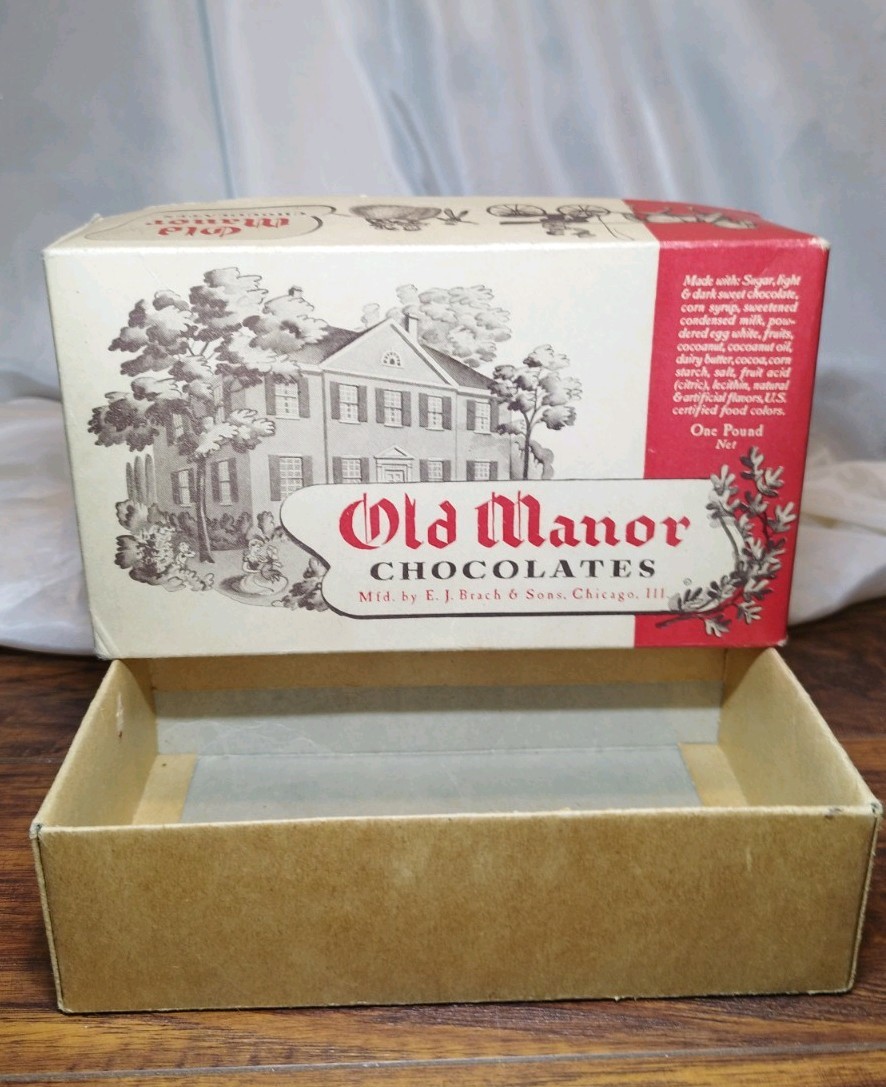 Vintage 1930s E.J. Brach & Sons Old Manor Chocolates Candy Box Chicago Empty Box Vintage 1930s E.J. Brach & Sons Old Manor Chocolates Candy Box Chicago Empty Box