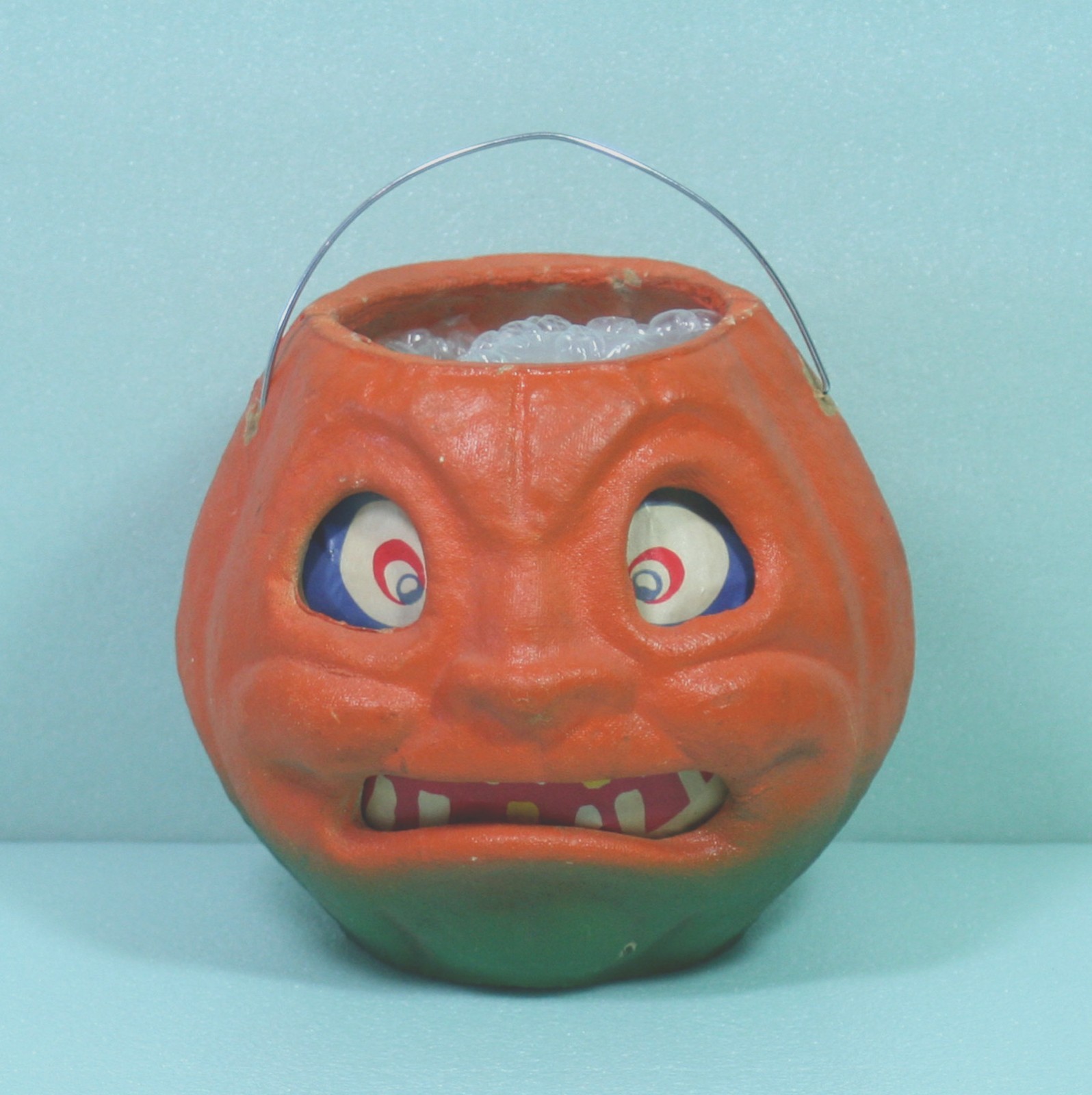 Vintage Paper Mache Jack O Lantern Bucket Teeth Eyes Halloween Vintage 1940's Vintage Paper Mache Jack O Lantern Bucket Teeth Eyes Halloween Vintage 1940's