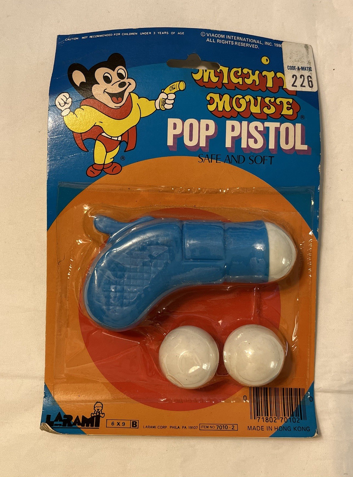 Vintage Mighty Mouse Pop Pistol Sealed Larami Rack Toy 1980