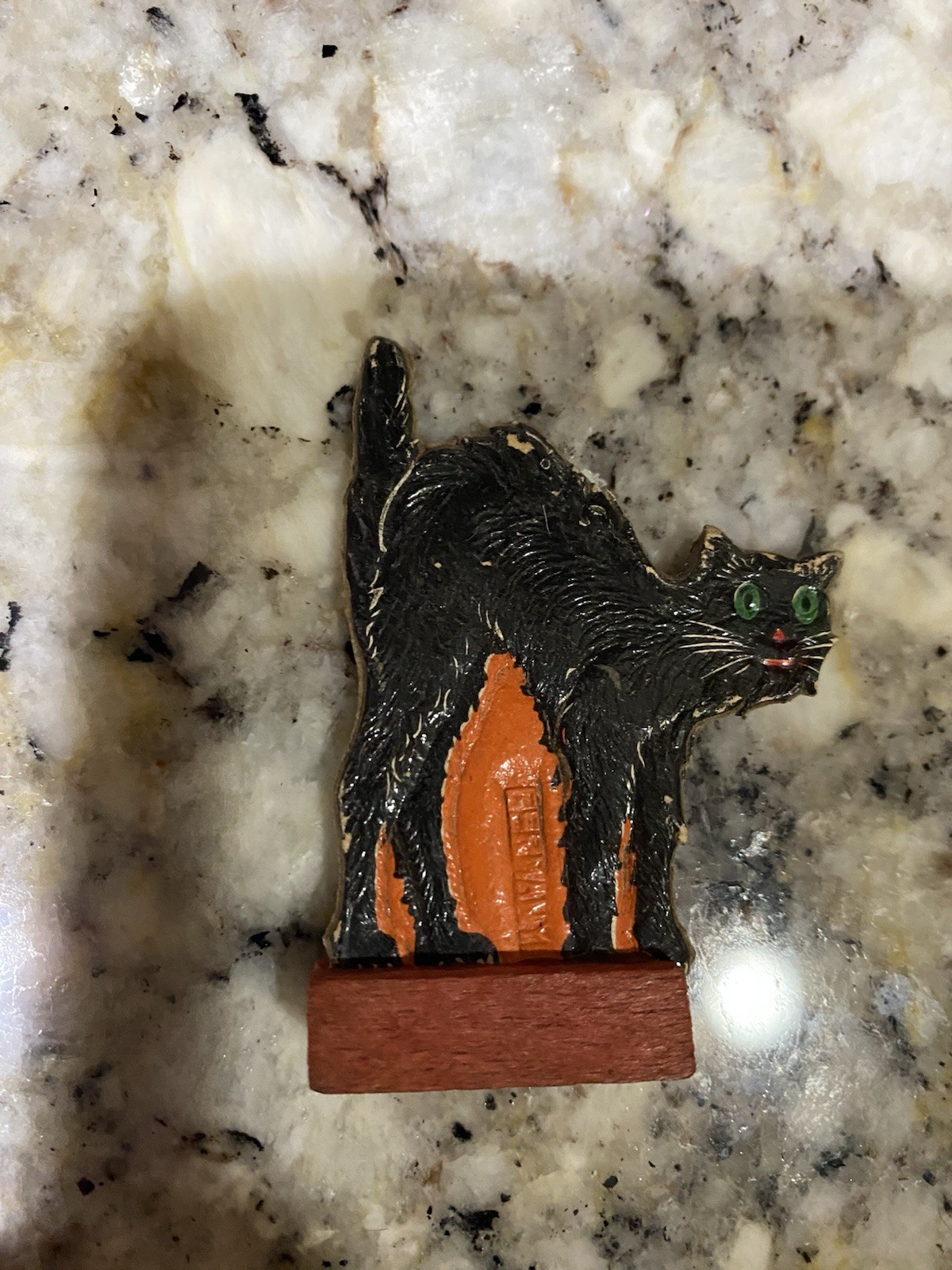 Vintage Halloween German 1920 Table favor Skittle Game Pc. Black Cat Arched