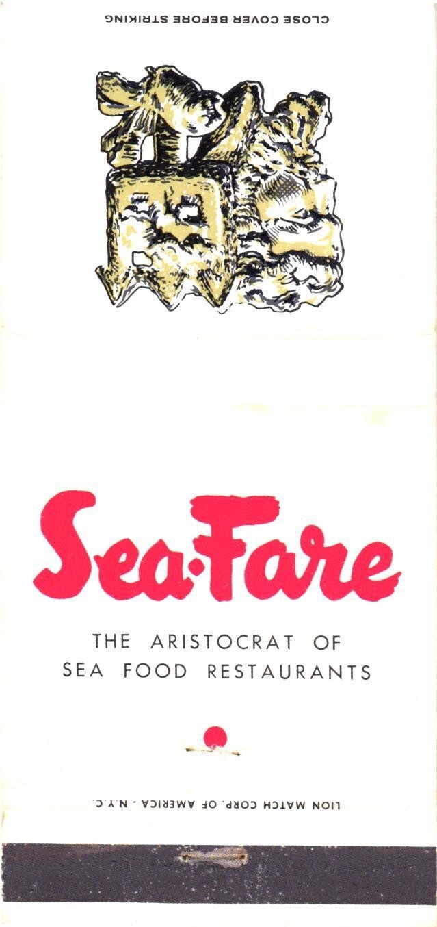 Sea Fare New York City NY Vintage Matchbook Cover 1940s-60s Seafood