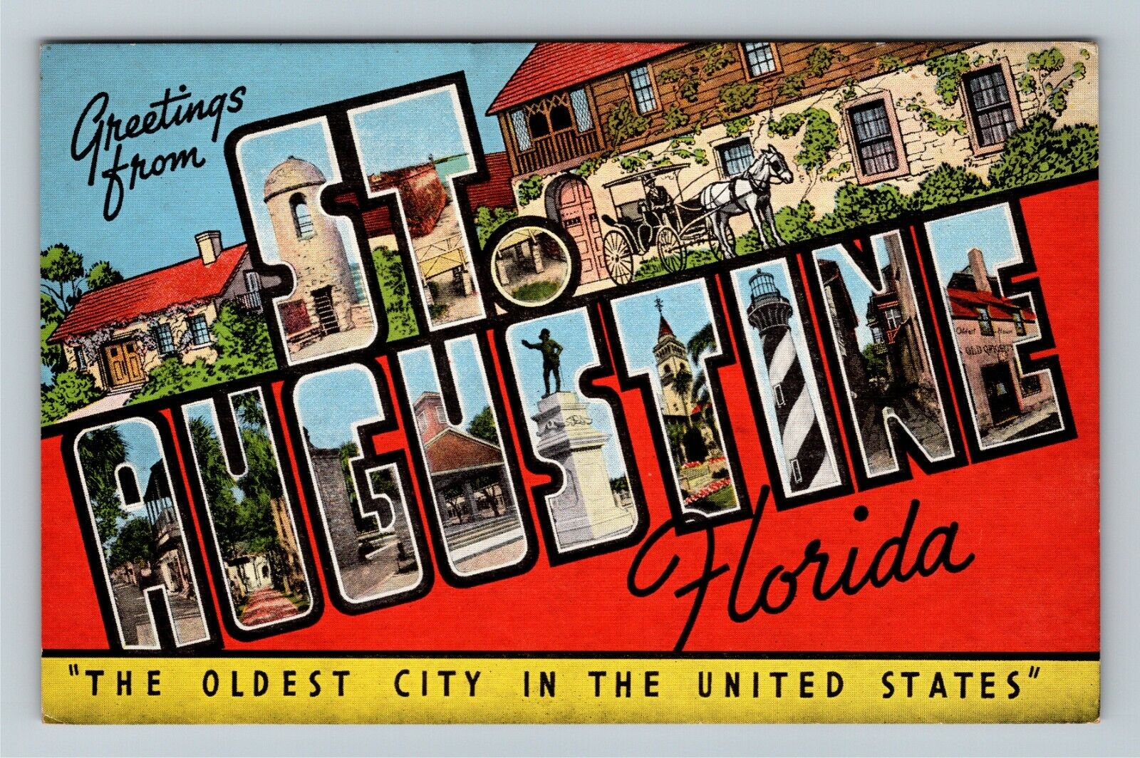 St. Augustine, FL-Florida, LARGE LETTER Greeting Vintage Souvenir Postcard