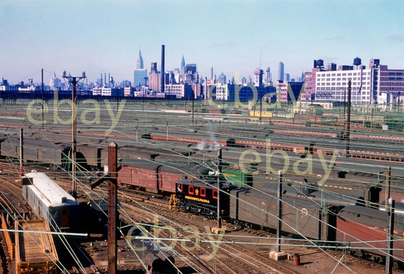 1955 PRR Sunnyside Yard NY- Original 35mm Slide Pennsylvania Railroad Art Huneke