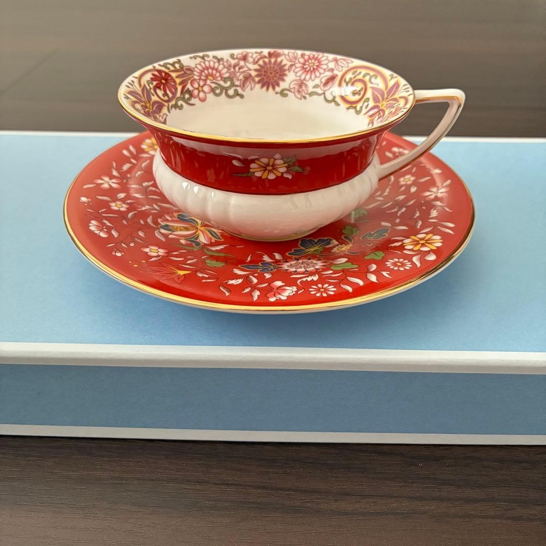 Wedgwood Wanderlust Tea Cup and Saucer Crimson Porcelain 4in 6in