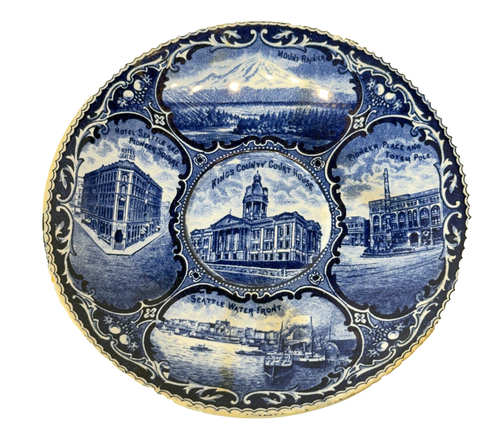 SEATTLE WA WASHINGTON Rowland Blue Transferware Antique Souvenir Dish Plate SEATTLE WA WASHINGTON Rowland Blue Transferware Antique Souvenir Dish Plate