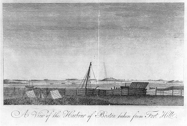 Boston Harbor Massachusetts 1775 Fort Hill tents British military facilities