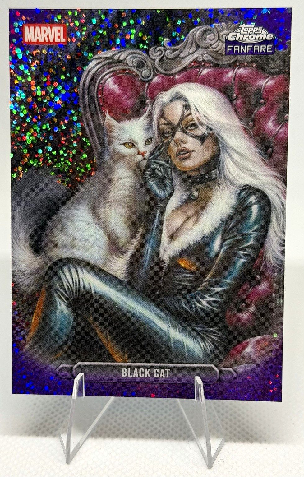 Topps 2026 Chrome Marvel Comics Black Cat Fanfare 69/75 Card Purple Speckle