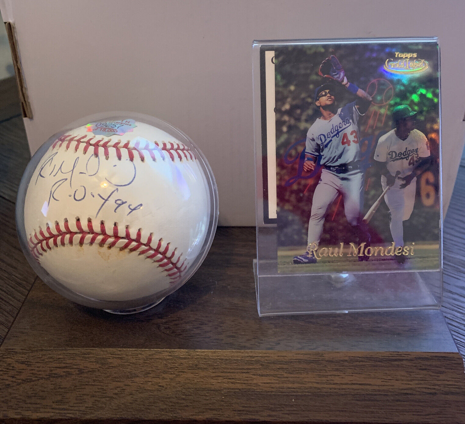 Raul Mondesi Signed Autographed Baseball W/ ROY 94 COA Los Angeles Dodgers