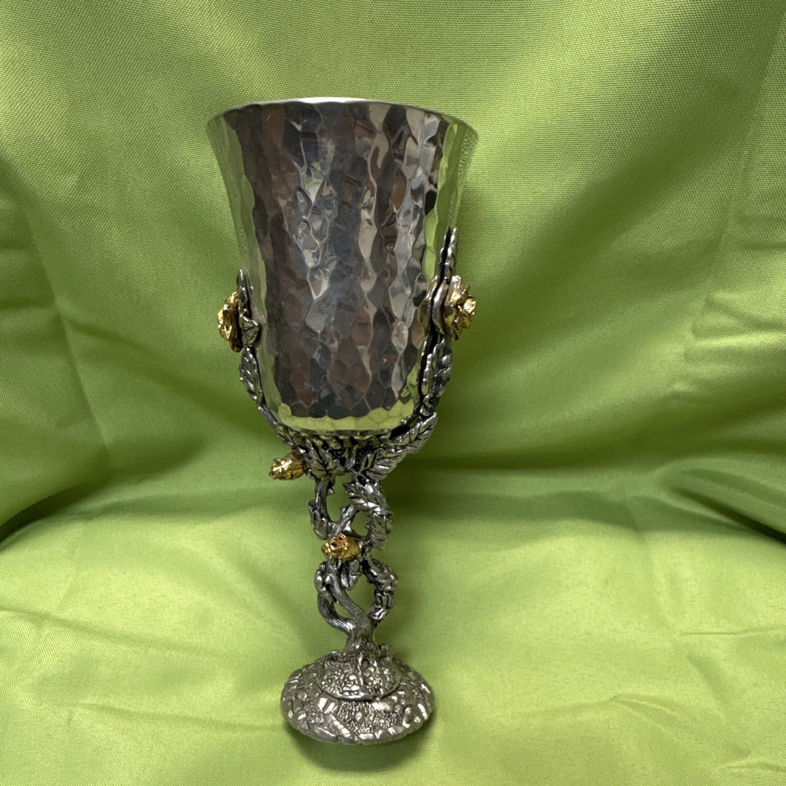 Pewter wine Judaica Goblet Cup, Vine & Rose Stem, Pewter wine Judaica Goblet Cup, Vine & Rose Stem,