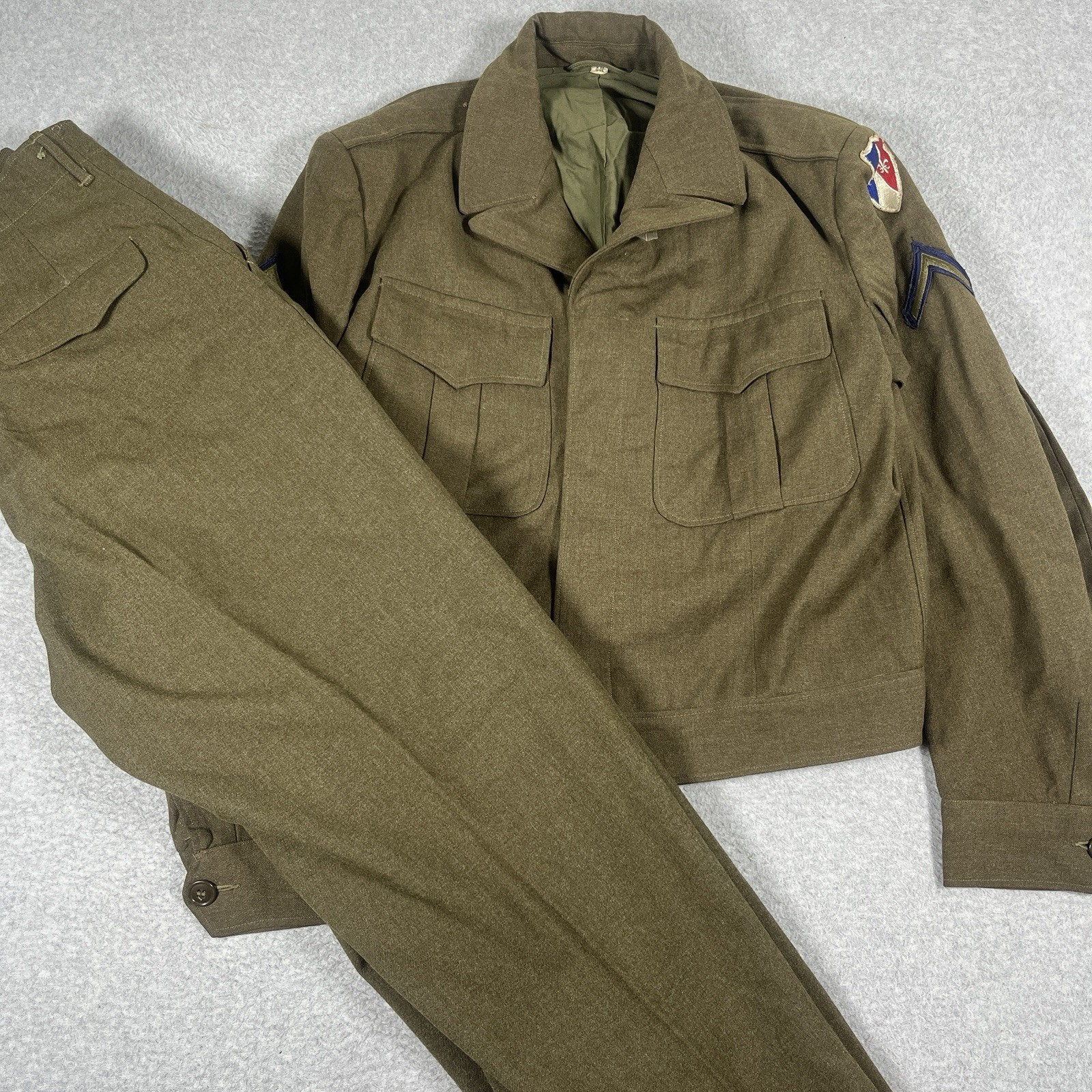 Vintage WW2 Eisenhower Uniform Set Matching Jacket Pants Patch 44L / 34x34 Read