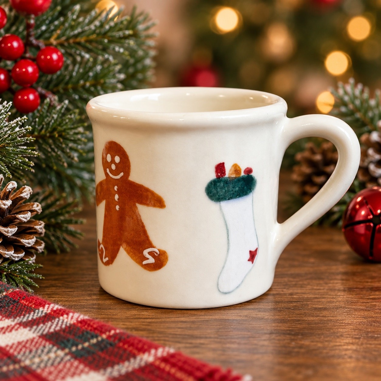 Vintage 1982 Hartstone Pottery Christmas Mug Gingerbread Man Stocking USA